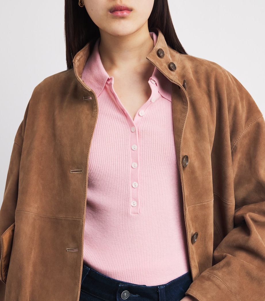 Wool-Silk Ribbed Polo Sweater PINK Image 6