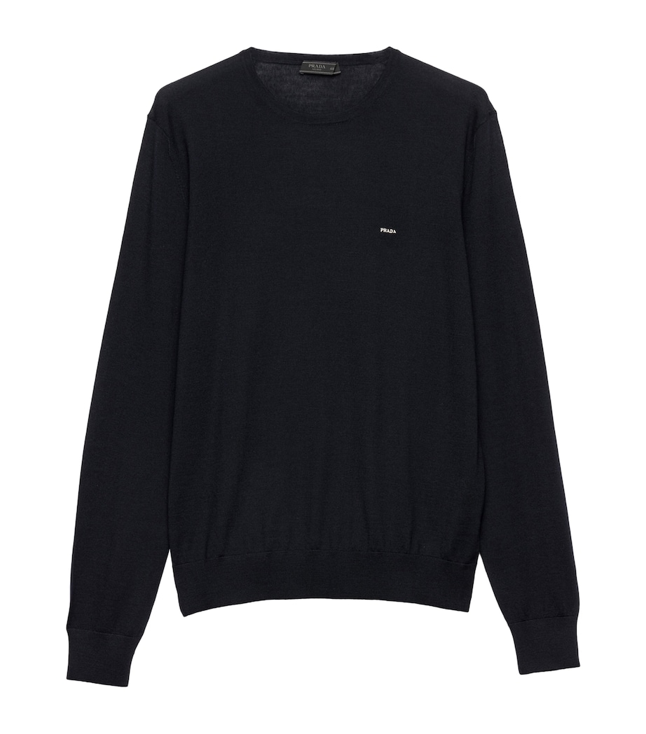 Prada Mens Wool Logo Sweater Blue Image 1