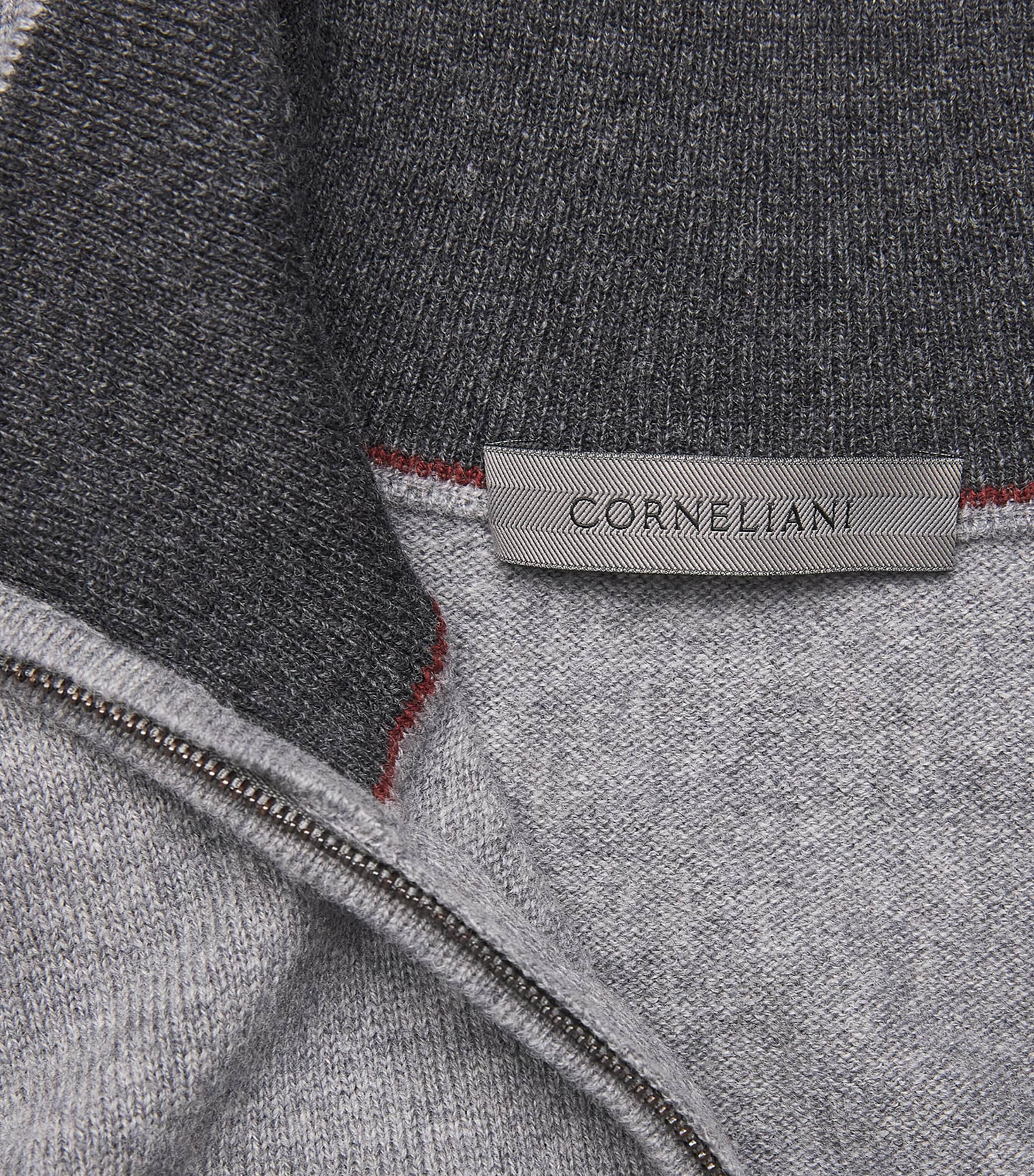 Corneliani Mens Virgin Wool-Cashmere Quarter-Zip Sweater Gry Melange Ivry Image 6