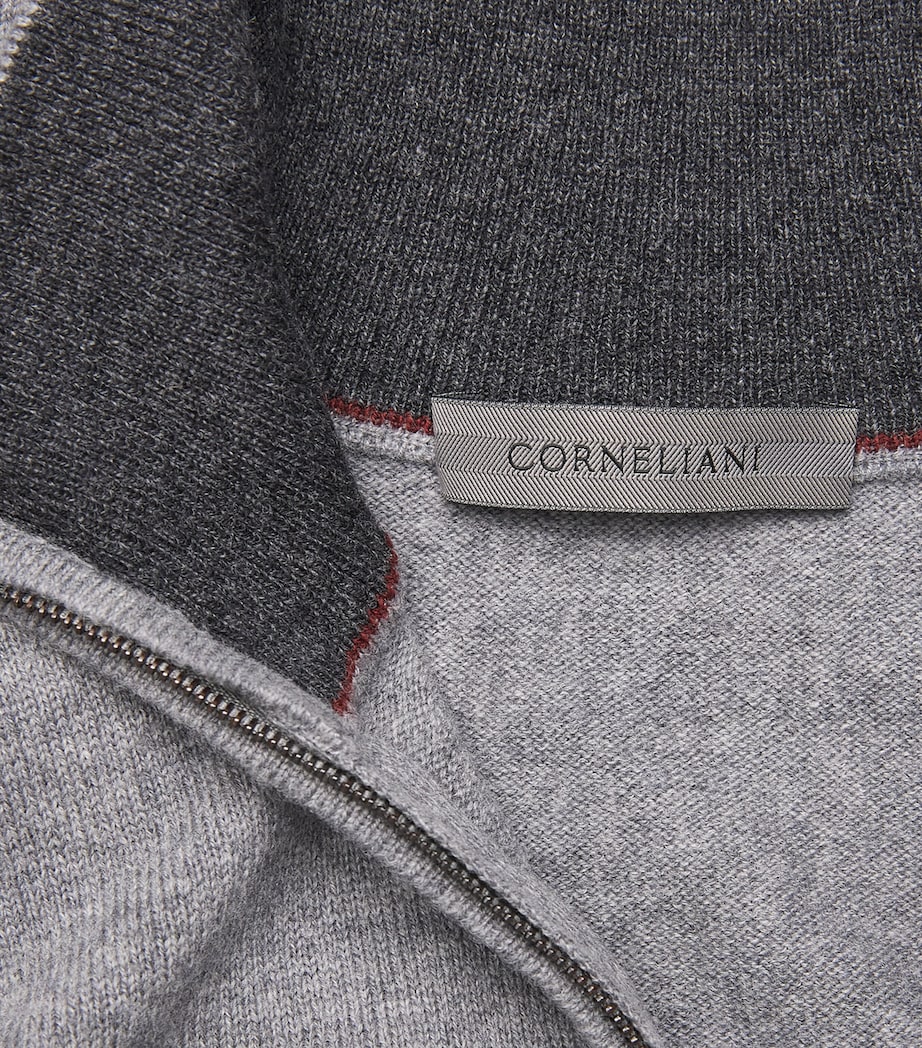 Corneliani Mens Virgin Wool-Cashmere Quarter-Zip Sweater Gry Melange Ivry Image 6