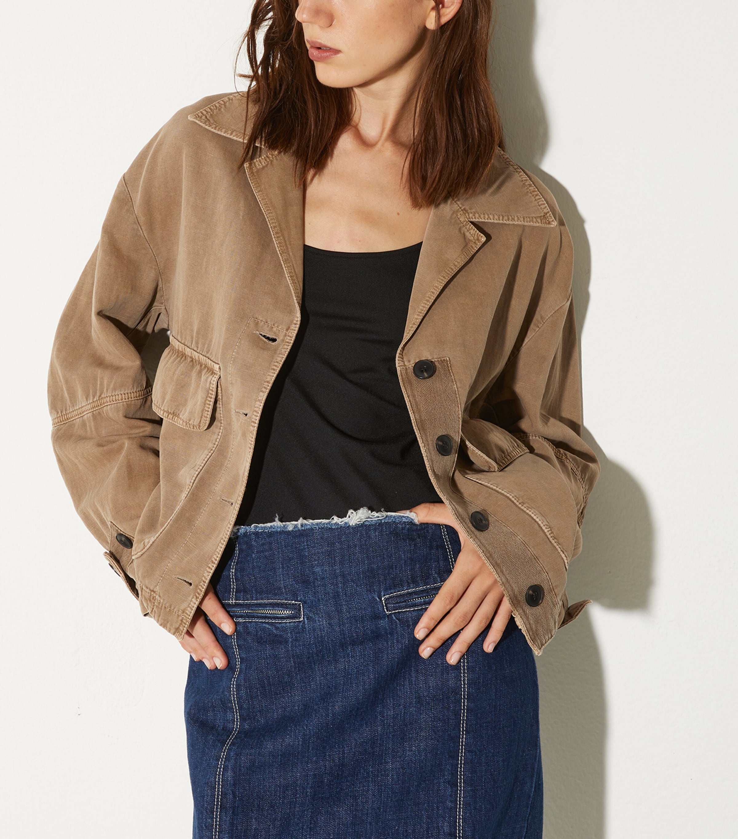 MAX&Co. Womens Denim Twin-Pocket Jacket Cocoa Image 2