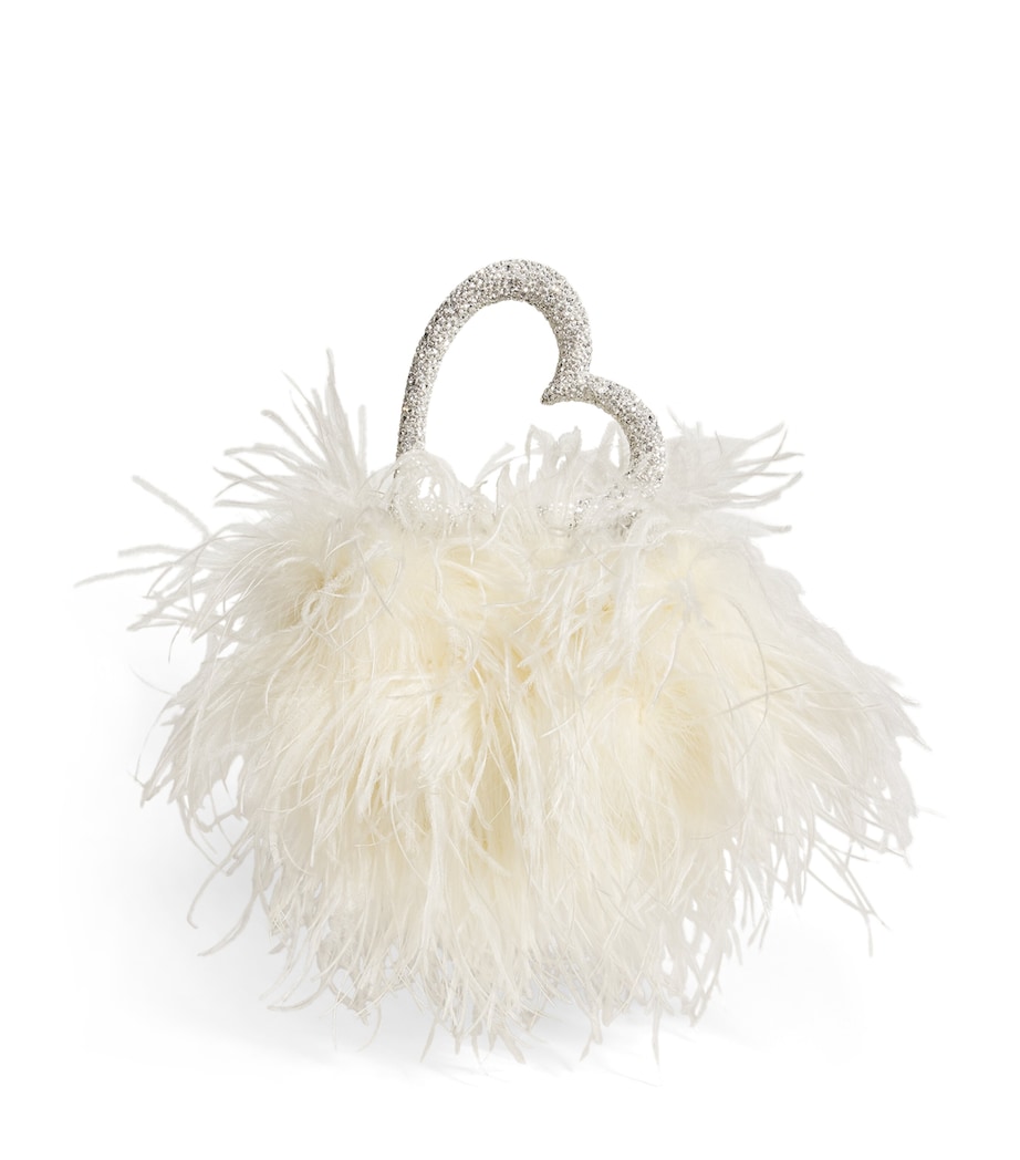 L'Alingi Crystal-Embellished Feather Clutch Bag White Image 1