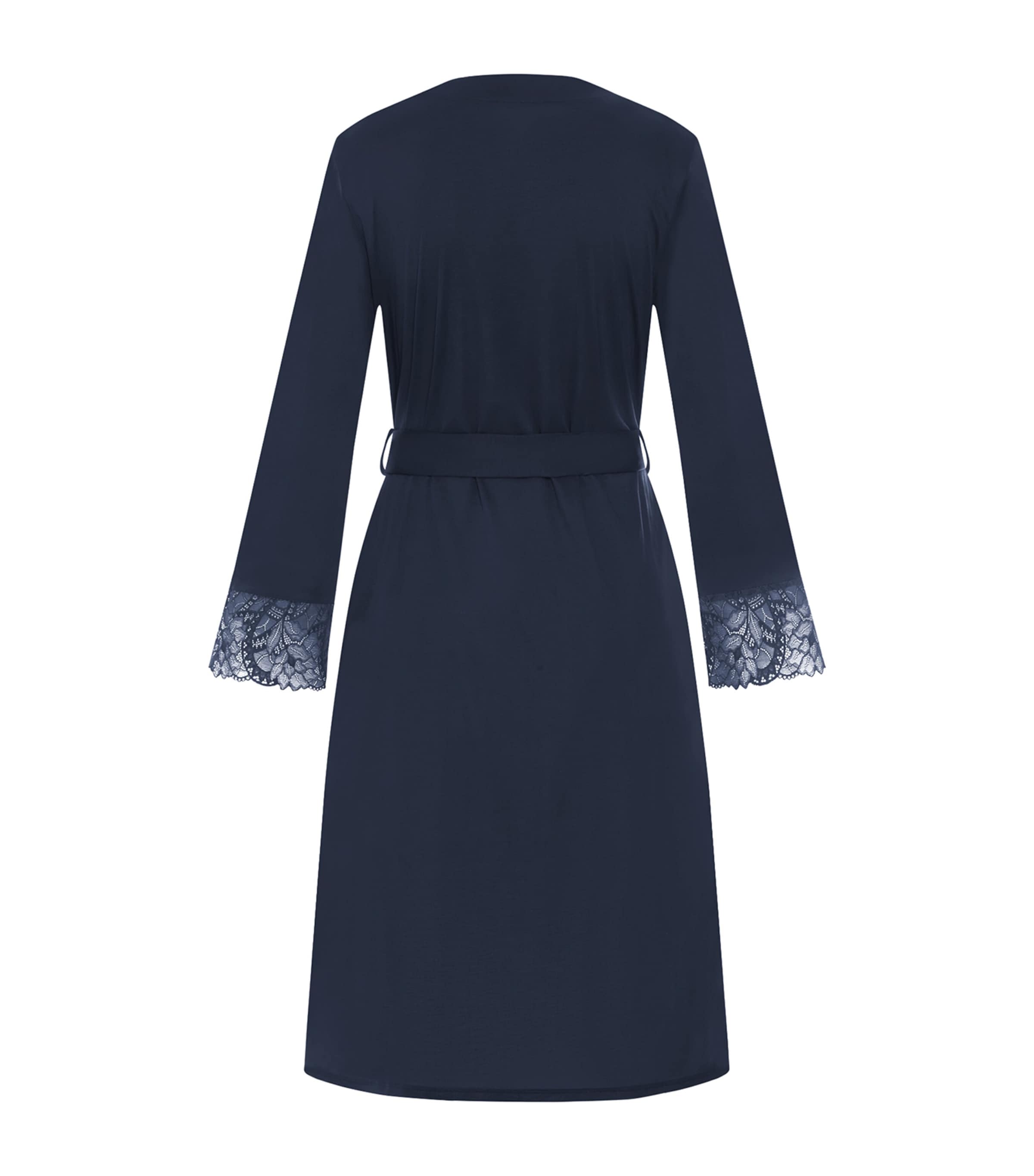Hanro Womens Modal Lace-Trim Robe Deep Navy Image 3