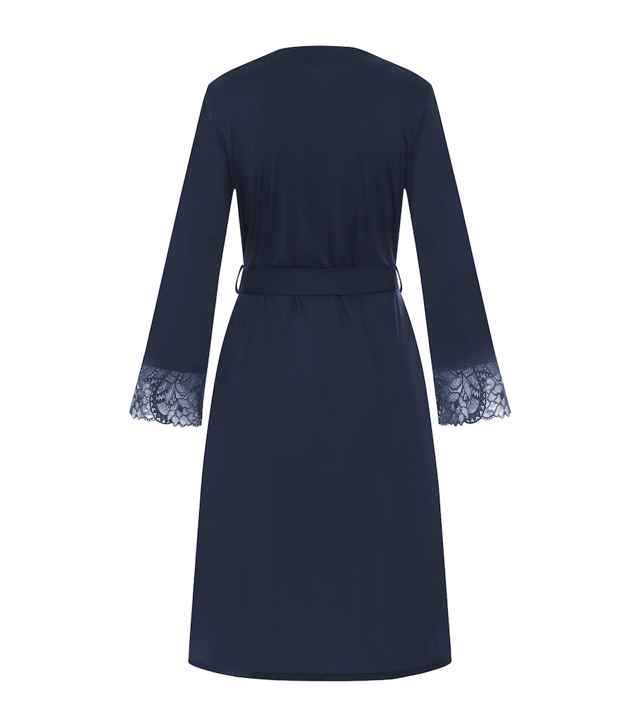 Hanro Womens Modal Lace-Trim Robe Deep Navy Image 3