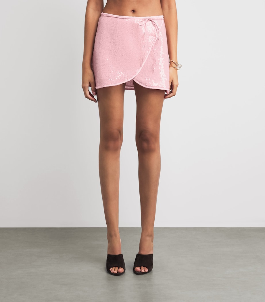 Oséree Womens Sequinned Marilyn Mini Skirt Bubble Pink Image 4