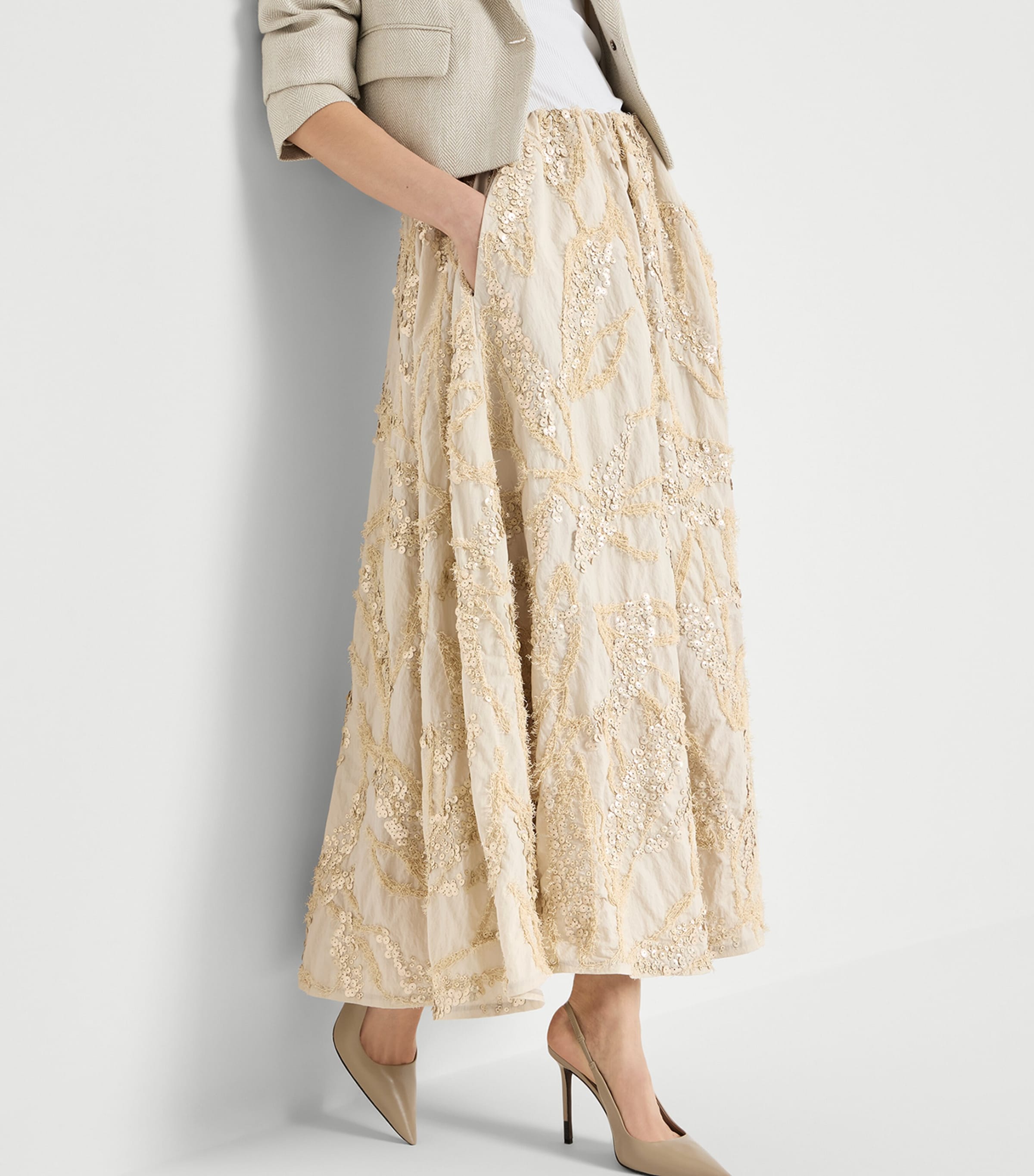 Brunello Cucinelli Womens Cotton-Blend Embroidered Midi Skirt Image 4