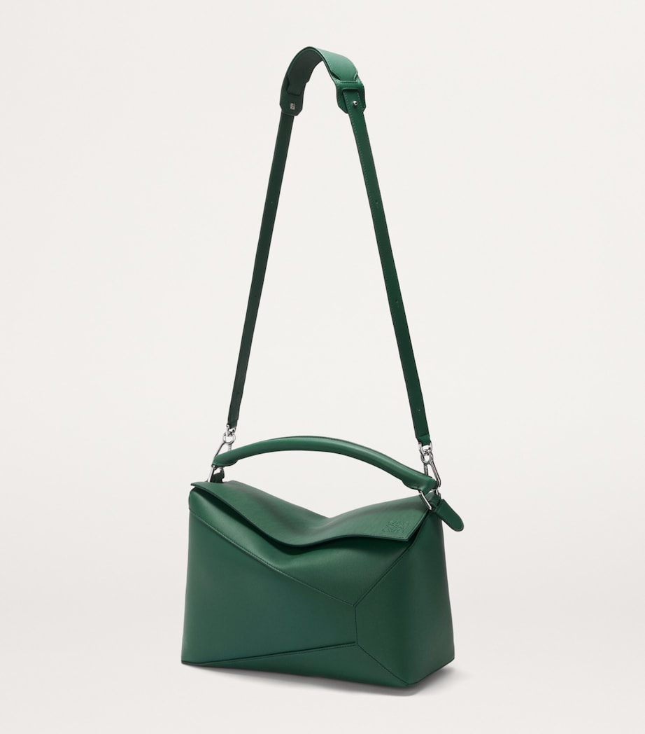 Large Leather Puzzle Edge Top-Handle Bag EVERGREEN Image 5