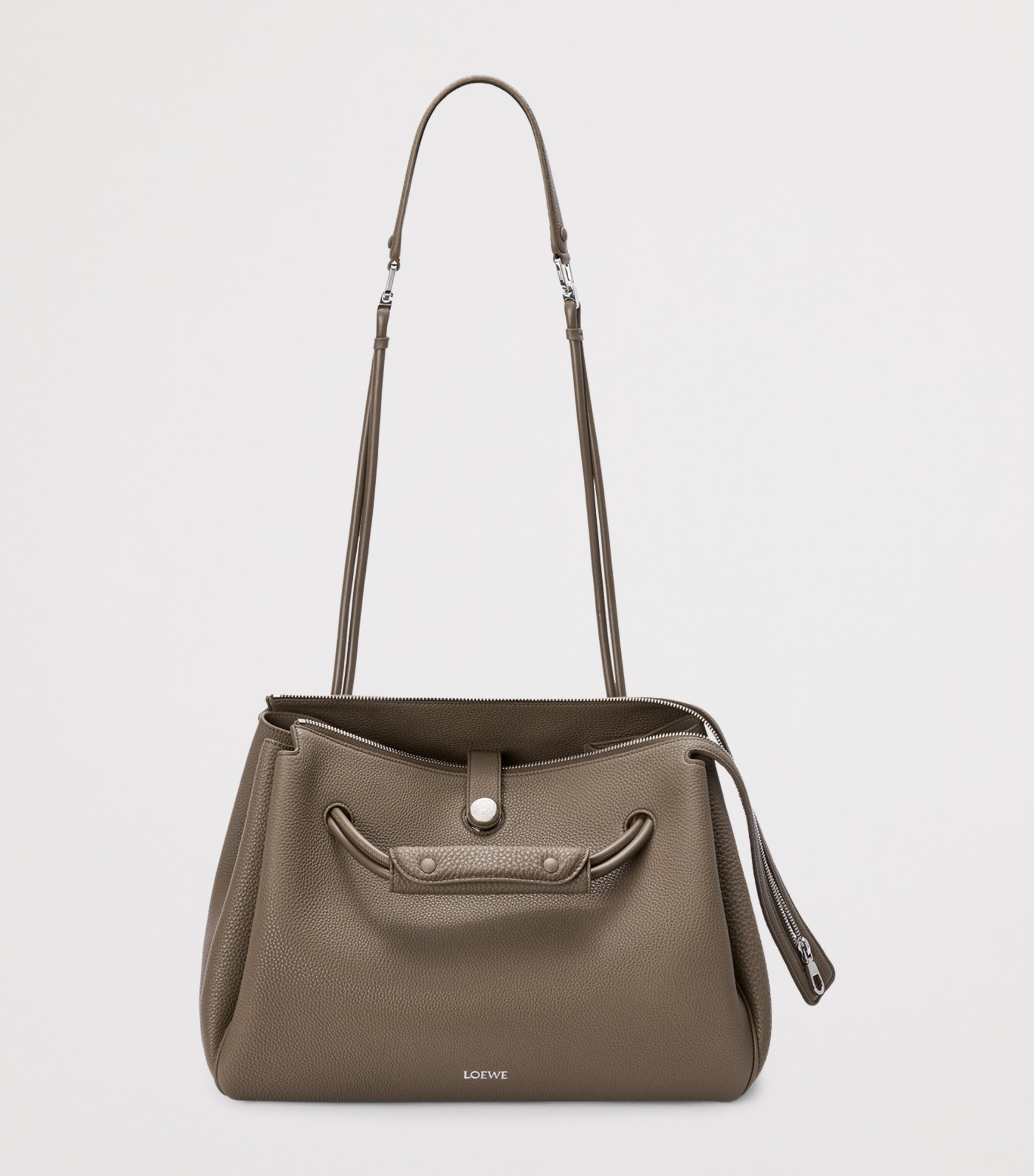 Large Grained Leather Madrid Shoulder Bag TAUPE Image 6