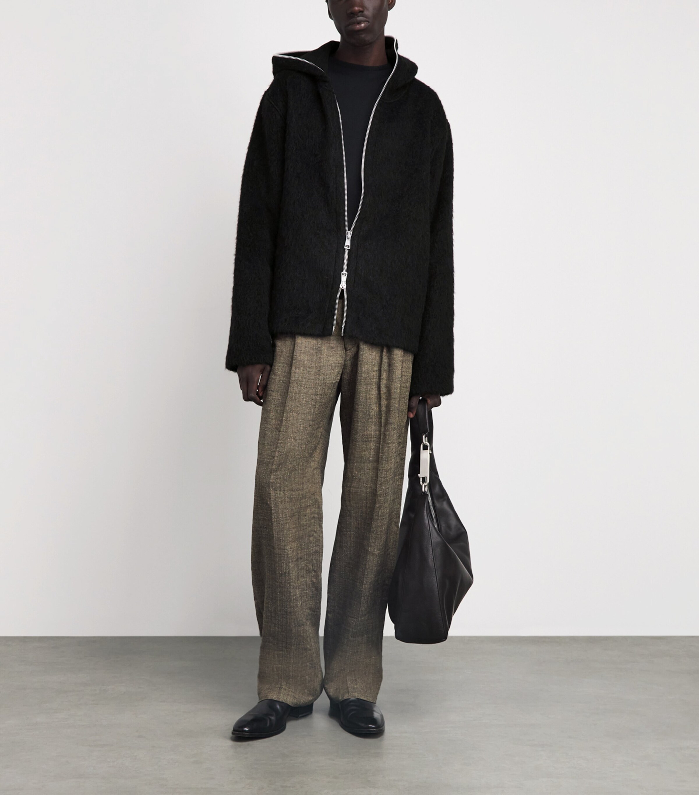 Our Legacy Mens Full-Zip Hoodie Black Hairy Wool Image 2