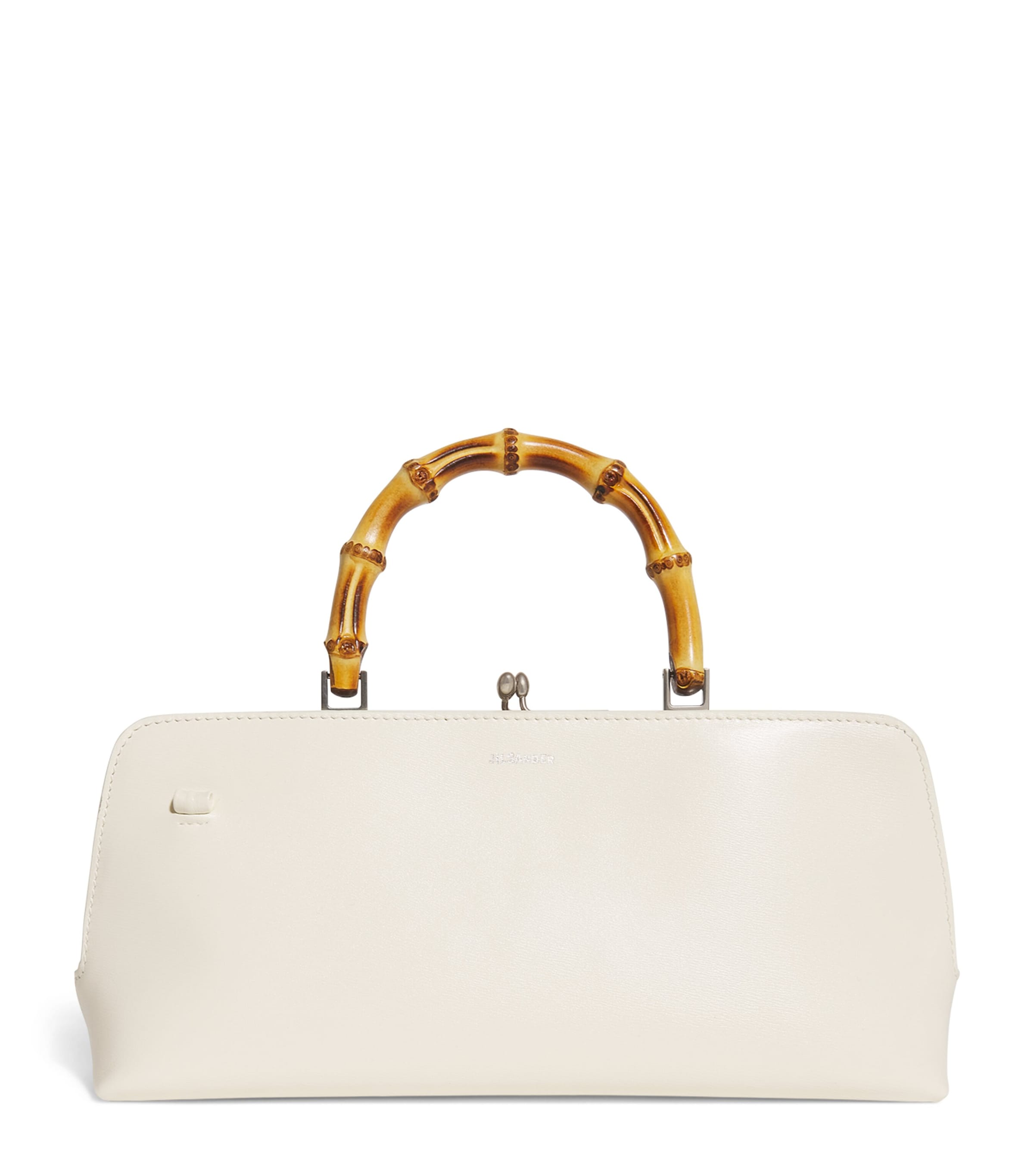 Shop Jil Sander Small Leather Goji Bamboo Top-handle Bag In White