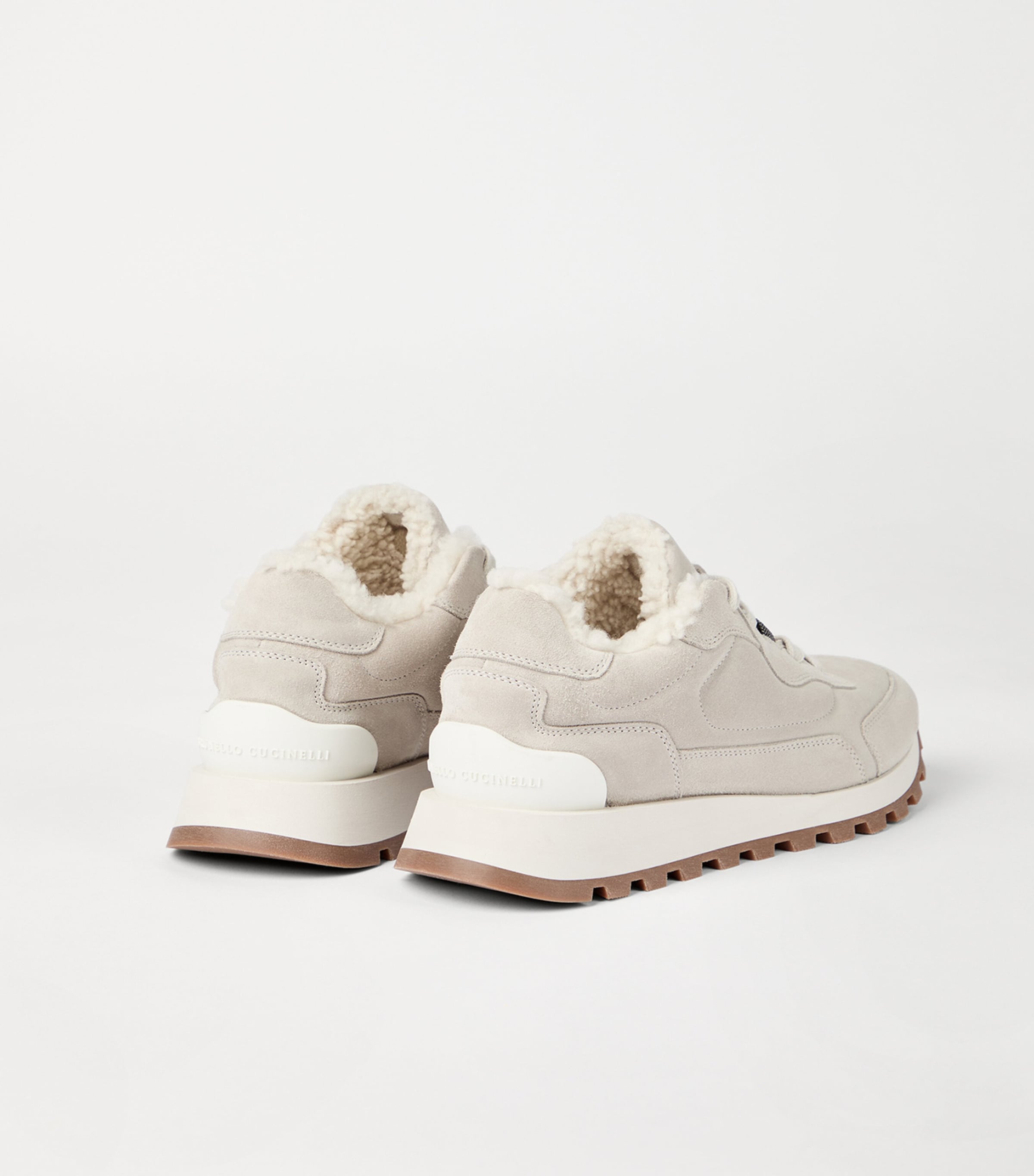 Suede Shearling-Trim Sneakers C9593 Image 3