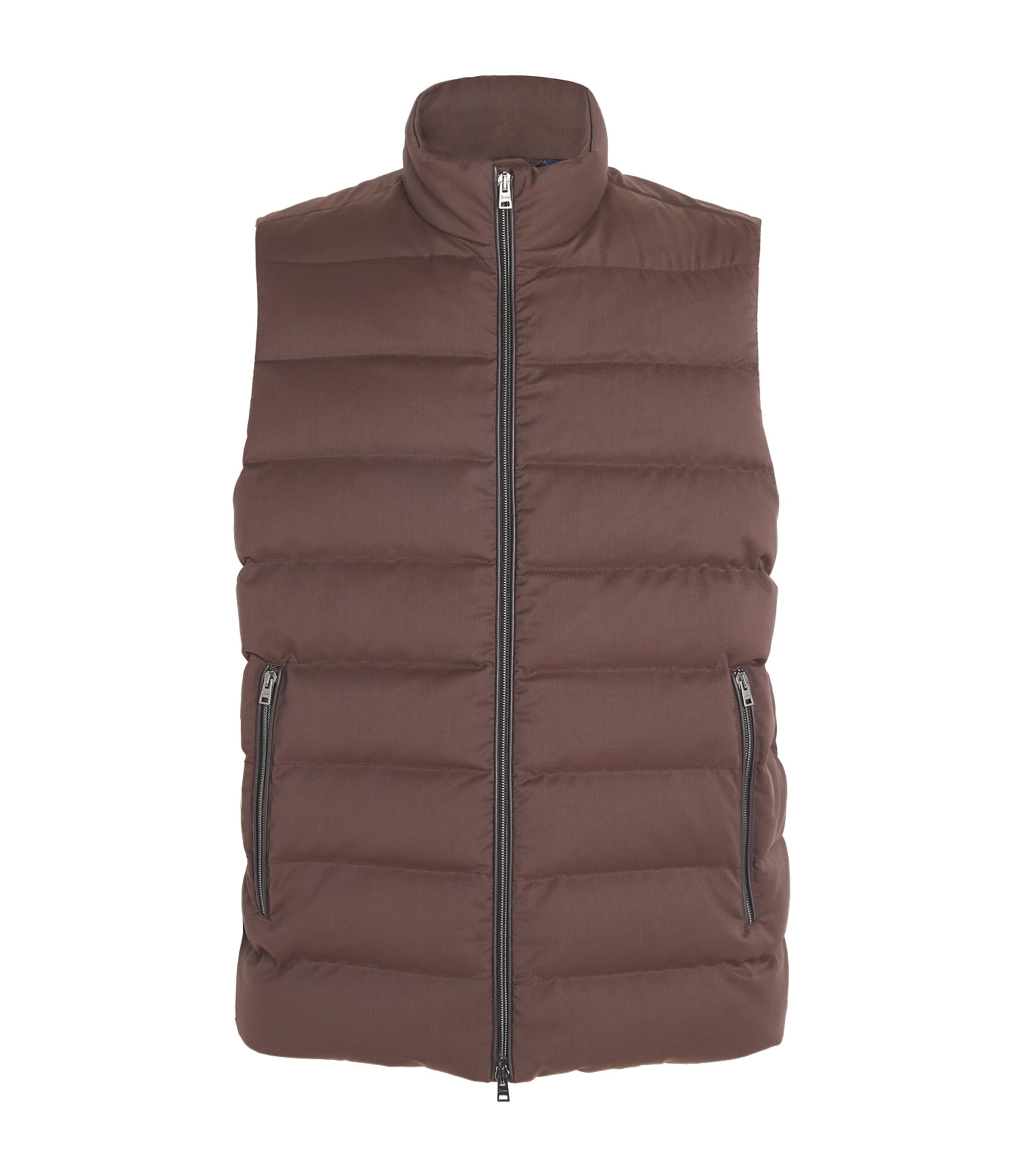 Herno Down Virgin Wool-blend Gilet In Brown