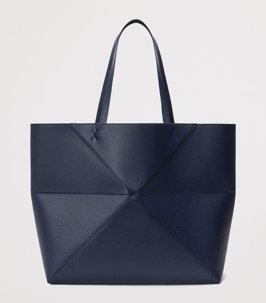 LOEWE Womens Medium Leather Puzzle Fold Tote Bag Deep Navy Image 3
