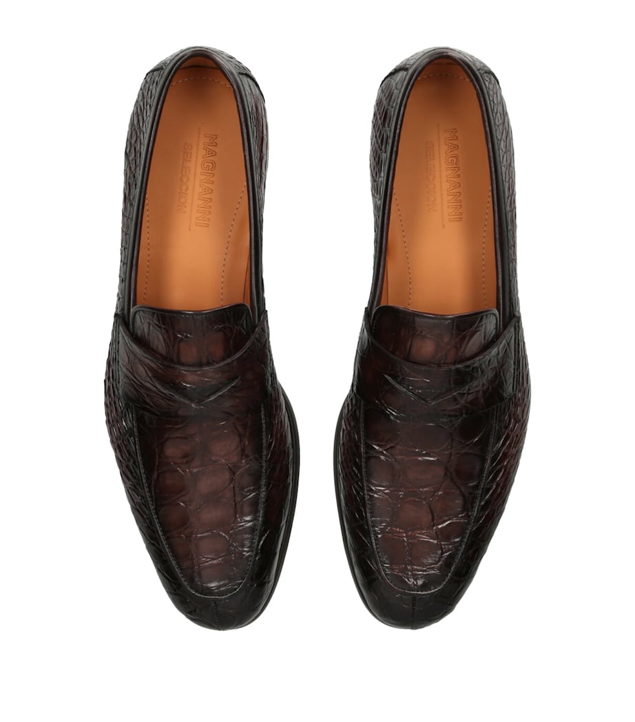 Crocodile Leather Penny Loafers DARK BROWN Image 4