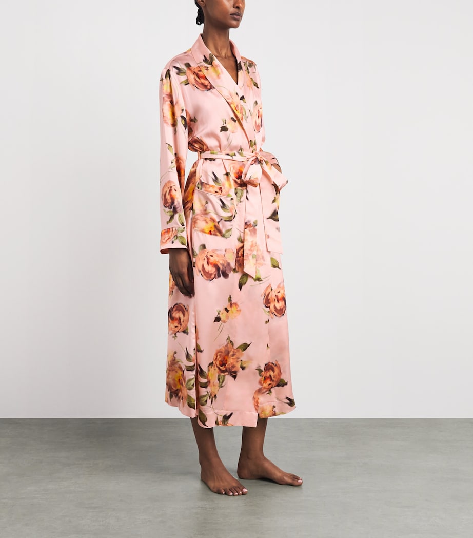Harrods Womens Silk Midnight Rose Night Robe Pink Image 2