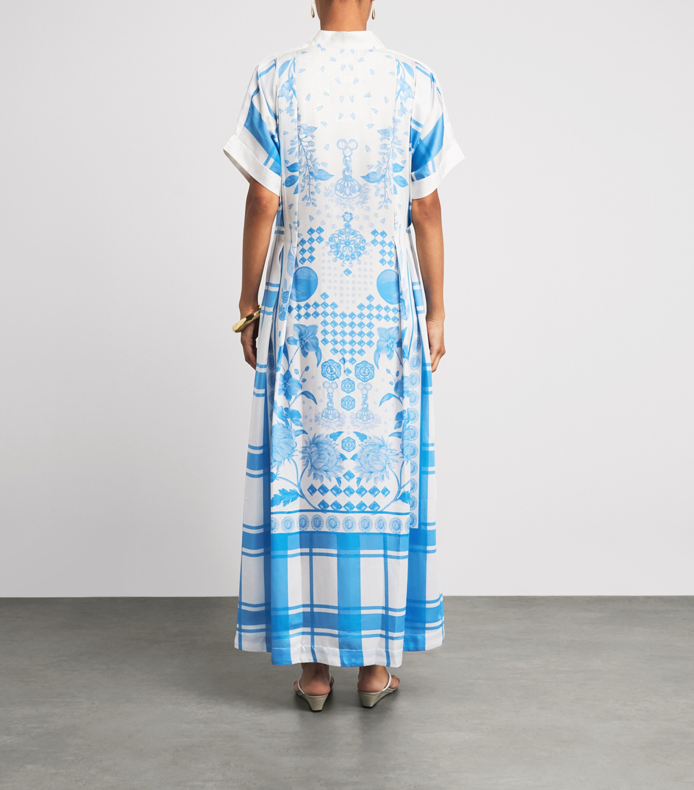 Verandah Womens Printed Gingham Kaftan Maxi Dress Iv & Bl Mdrs Chk Big Image 4