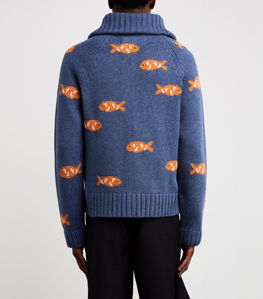 Wool Fish Archie Zip-Up Cardigan BLUE Image 4