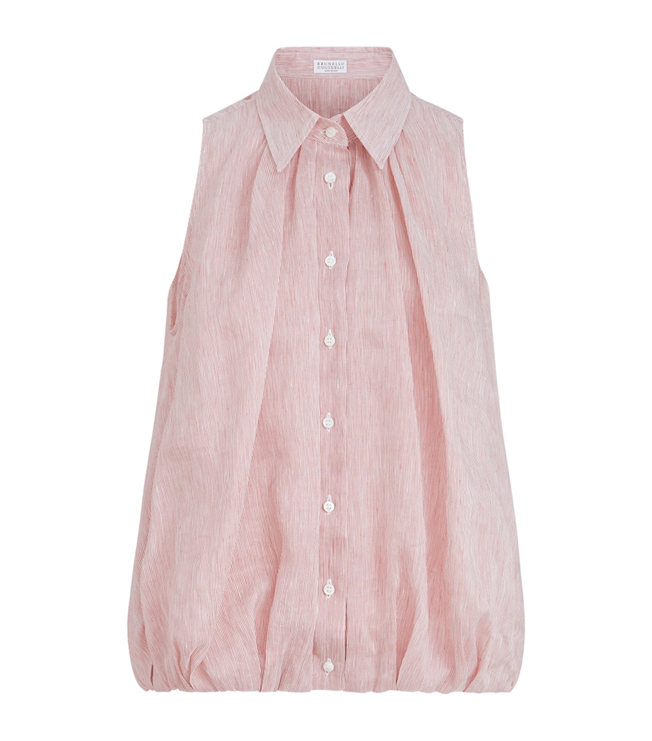 Brunello Cucinelli Womens Linen-Silk Stripe Sleeveless Shirt Image 1