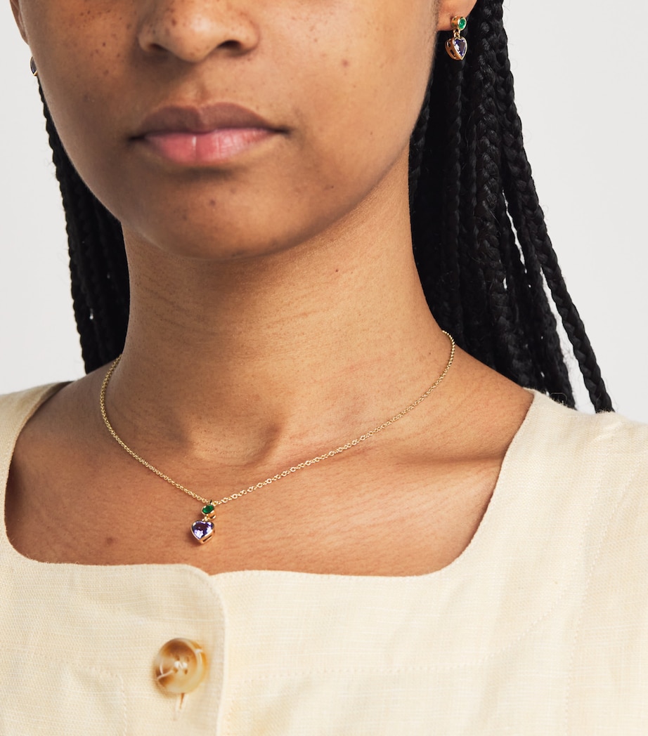 Yellow Gold, Emerald and Tanzanite Blue Heart Earrings YELLOW GOLD Image 2