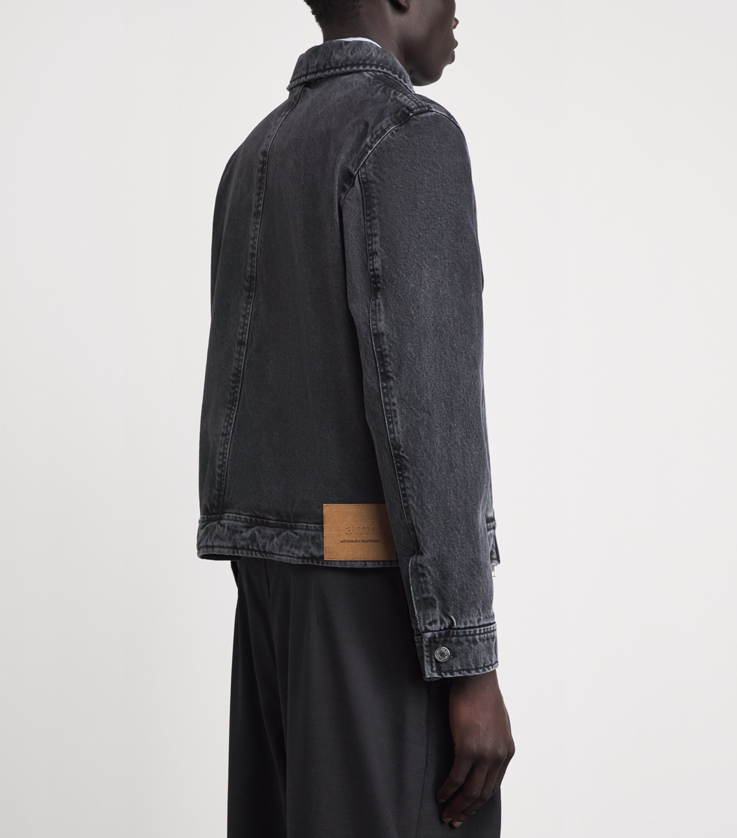 AMI Paris Mens Ami de Coeur Denim Jacket Noir Used Image 5