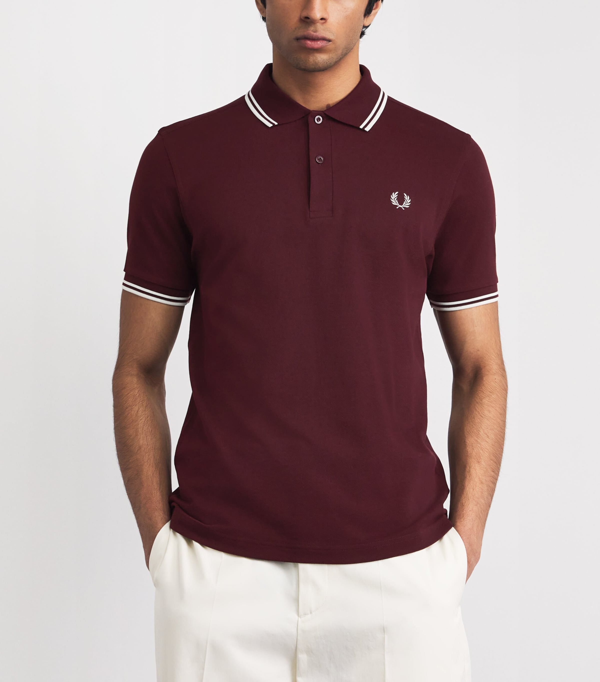 Fred Perry Mens Twin Tipped Polo Shirt Oxblood / Ecru Image 4