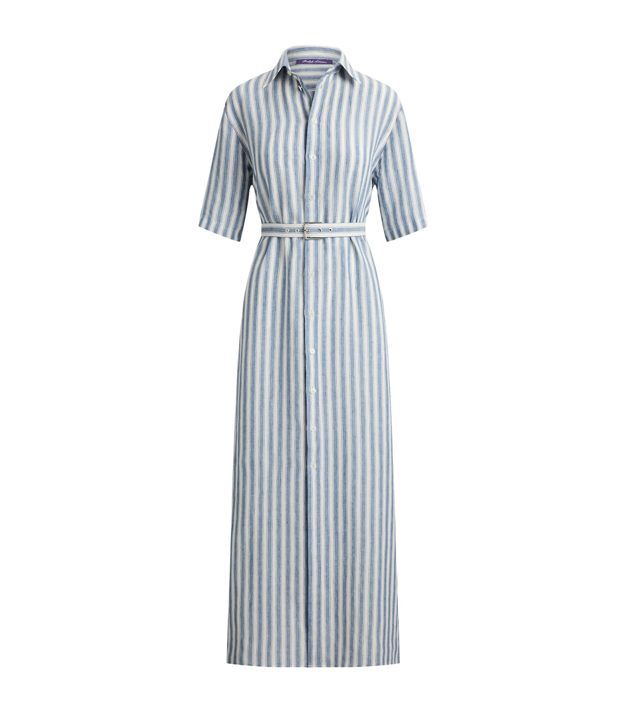 Ralph Lauren Collection Womens Linen Carol Shirt Dress Chambray Blue/cream Image 1