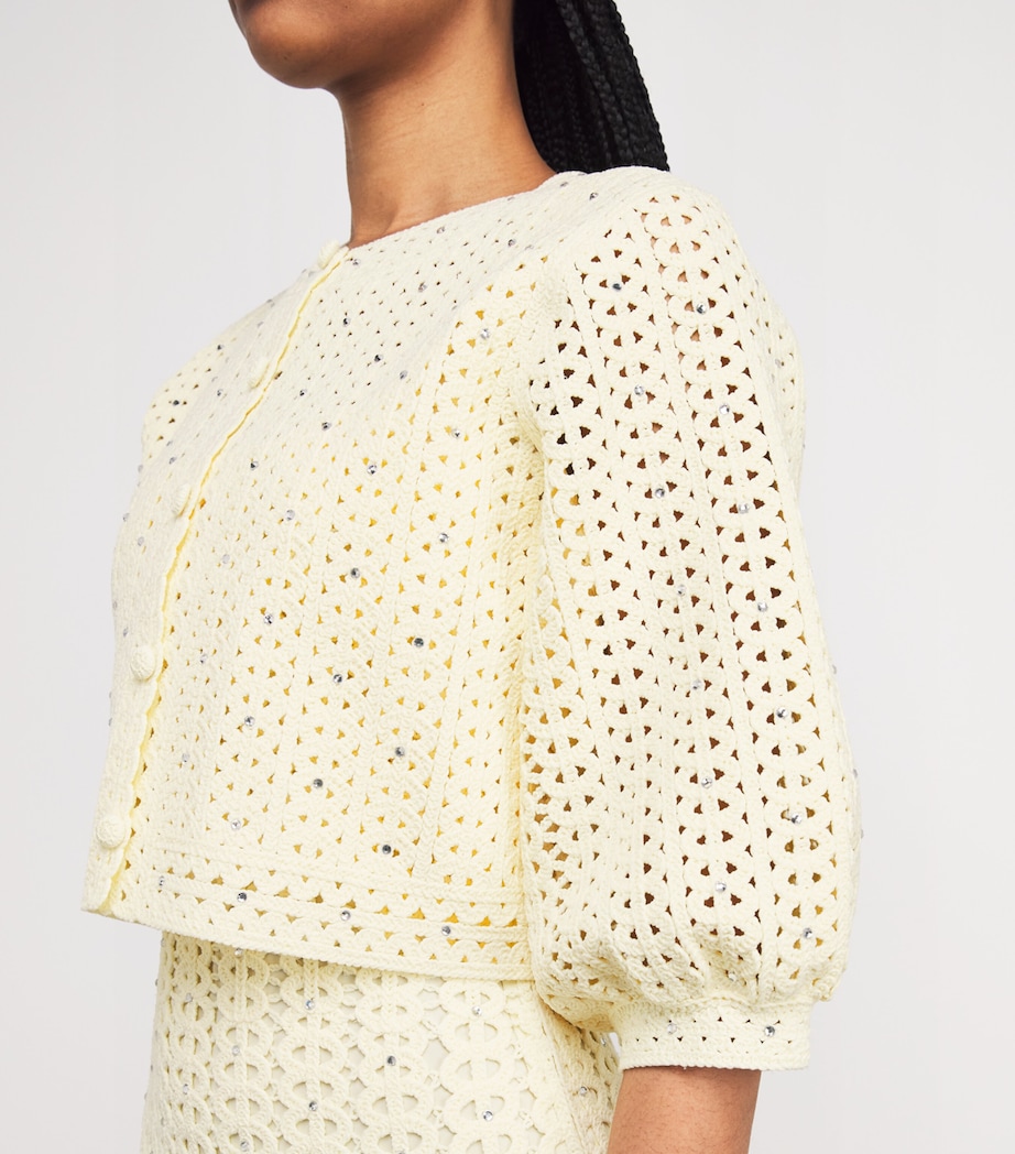 Crocheted Embellished Cardigan YELLOW Image 6