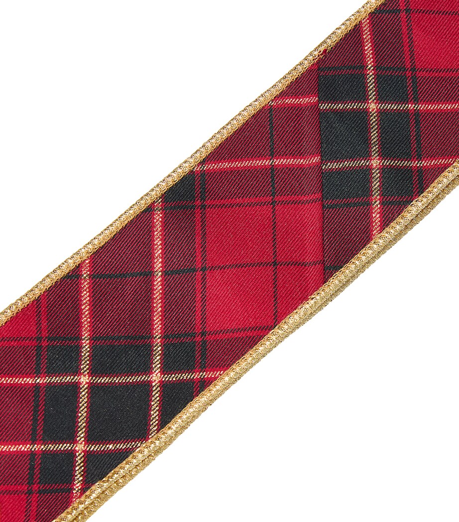 Tartan Ribbon Tree Decoration BURG/BLK/GLD Image 2