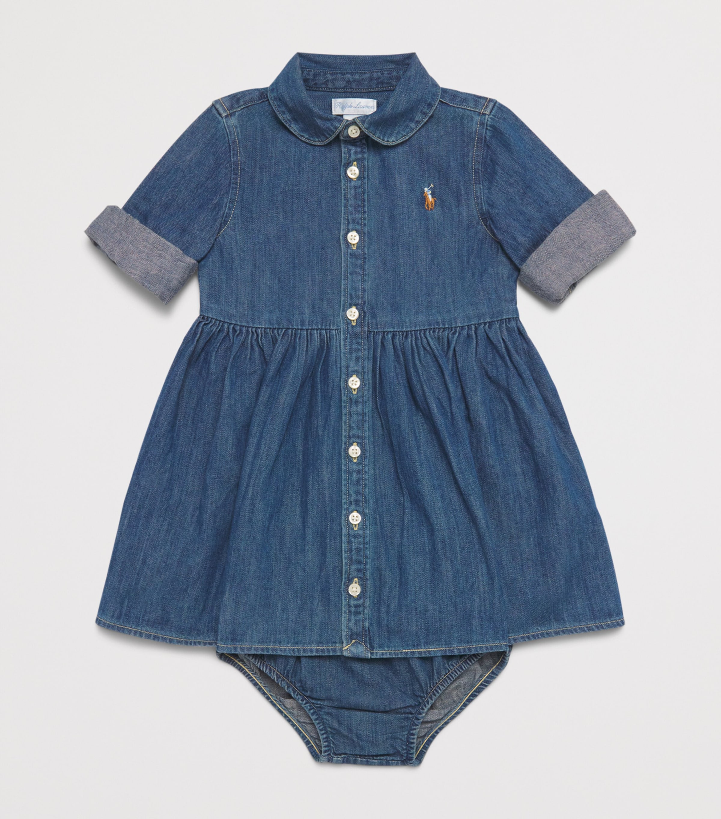 Ralph Lauren Kids Denim Dress and Bloomers Set (3-24 Months) Indigo Image 3