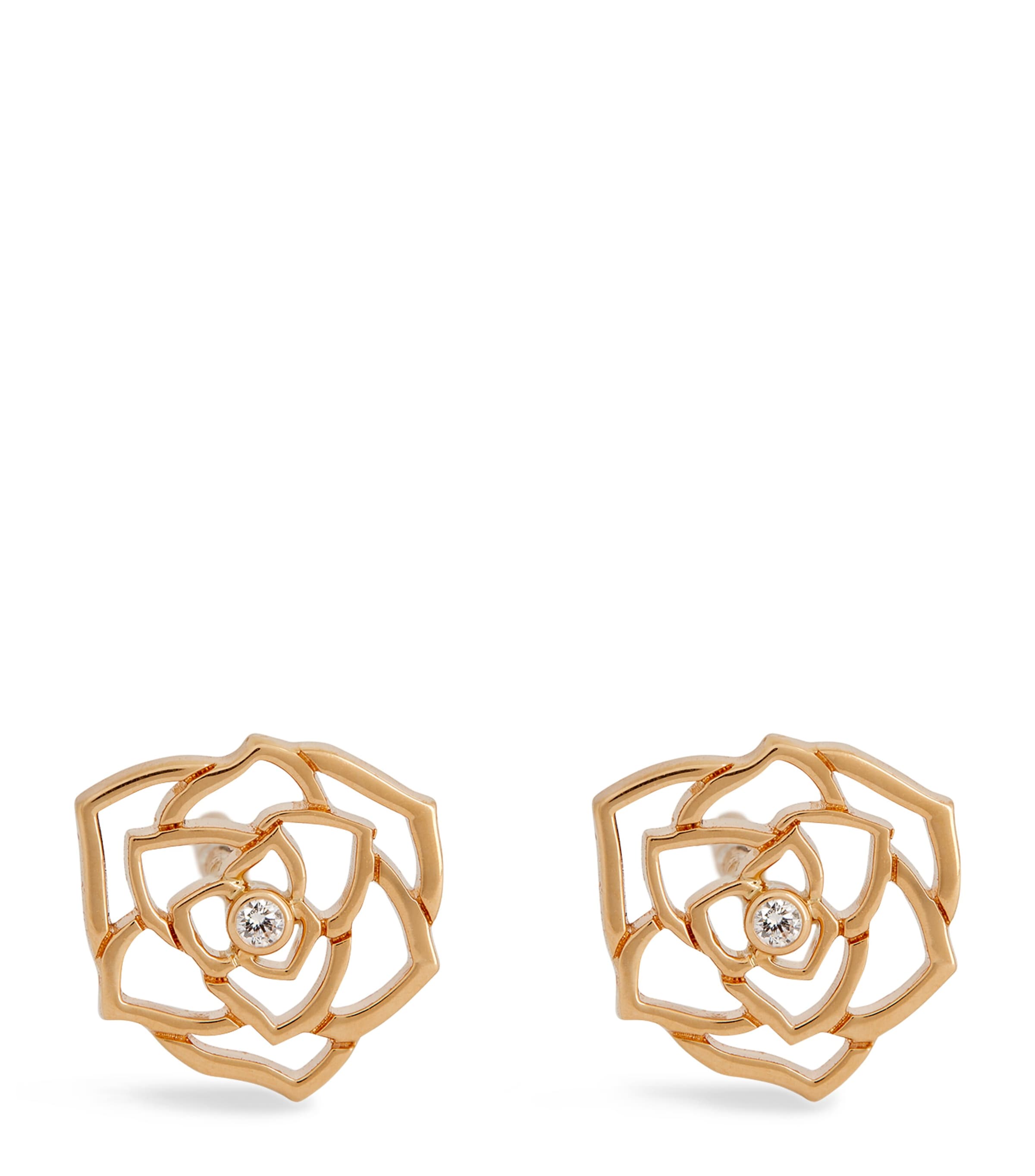 Rose Gold and Diamond Rose Earrings GOLD Image 2