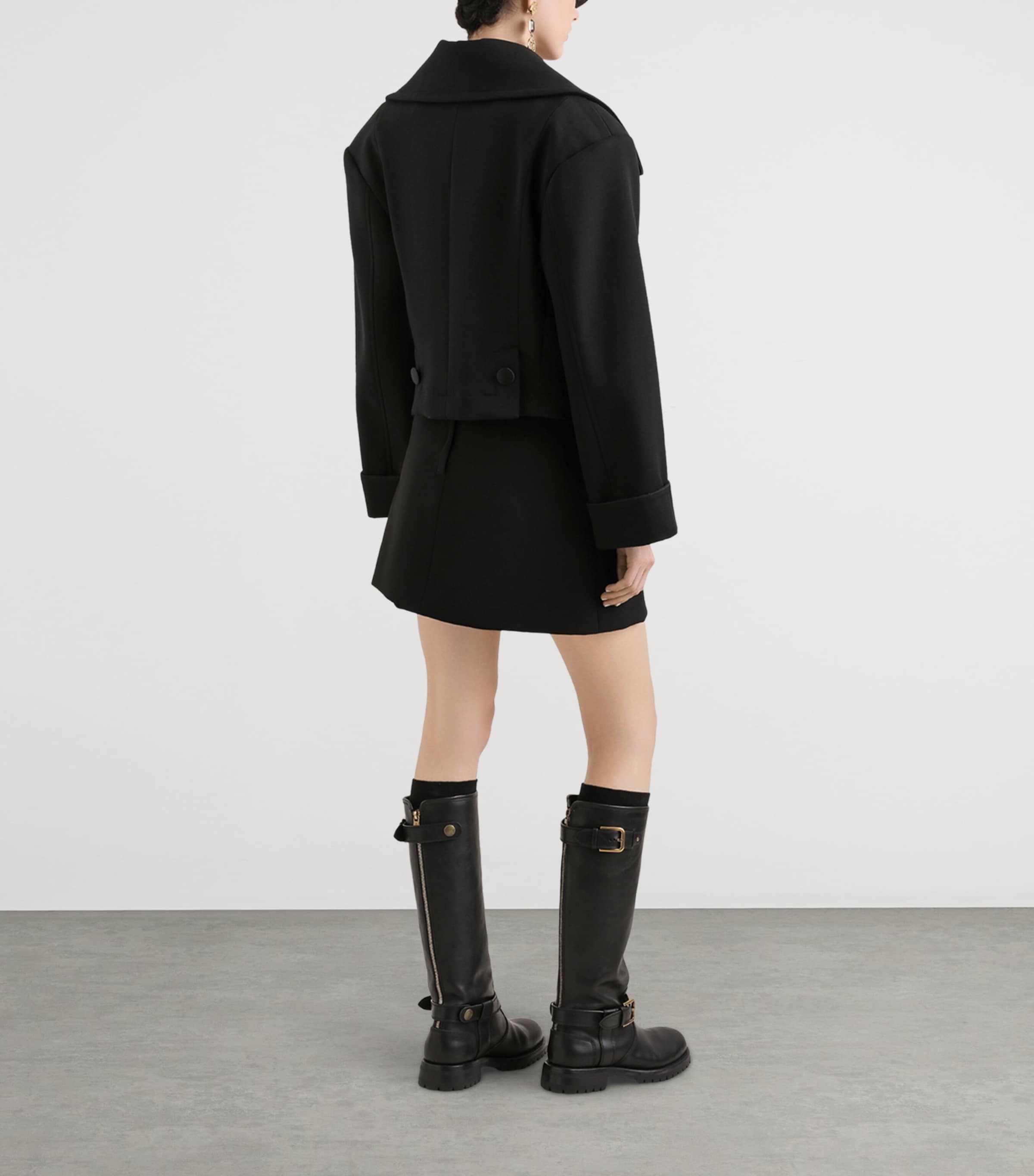 Wool-Blend Basque Skirt N0000-BLACK Image 4