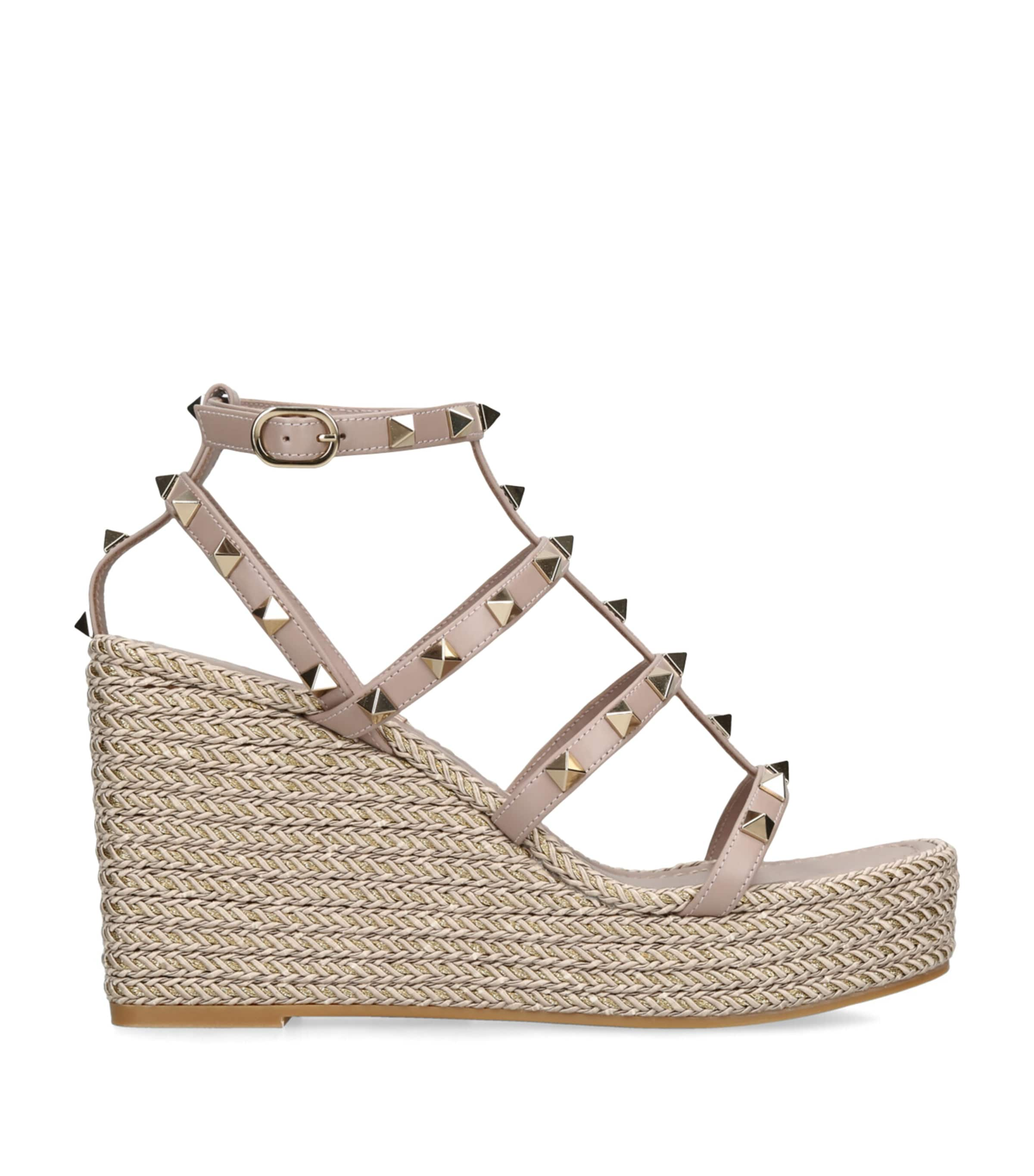 Shop Valentino Rockstud Wedge Sandals 95 In Nude