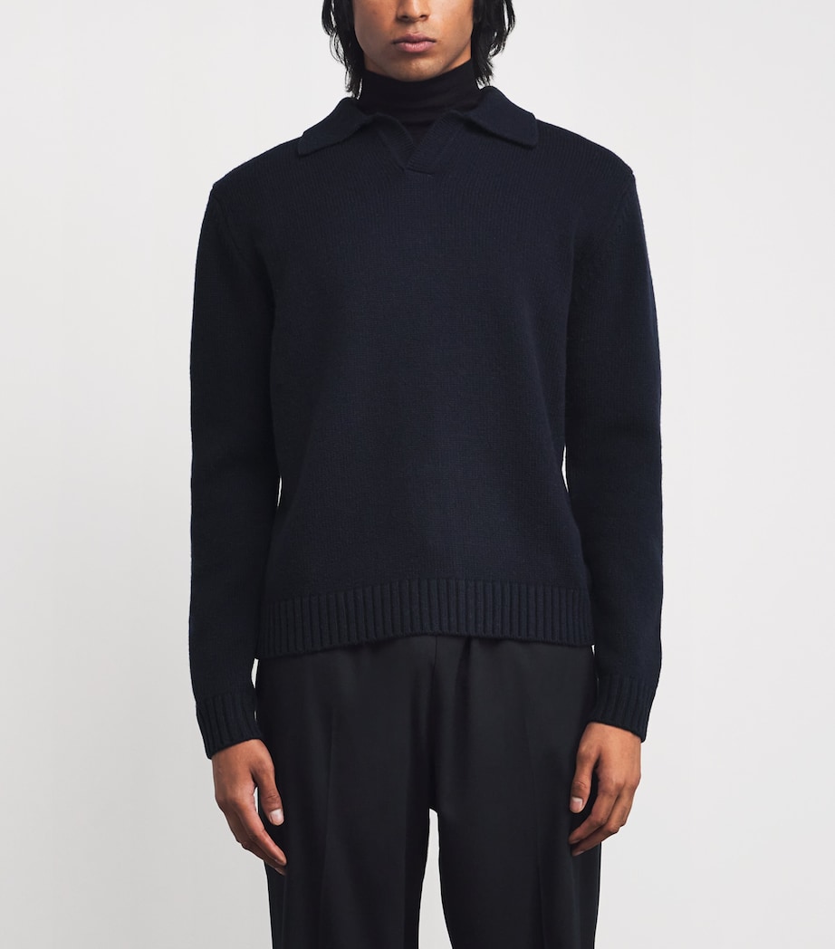 Wool-Blend Open-Collar Sweater 10098 - NAVY Image 3
