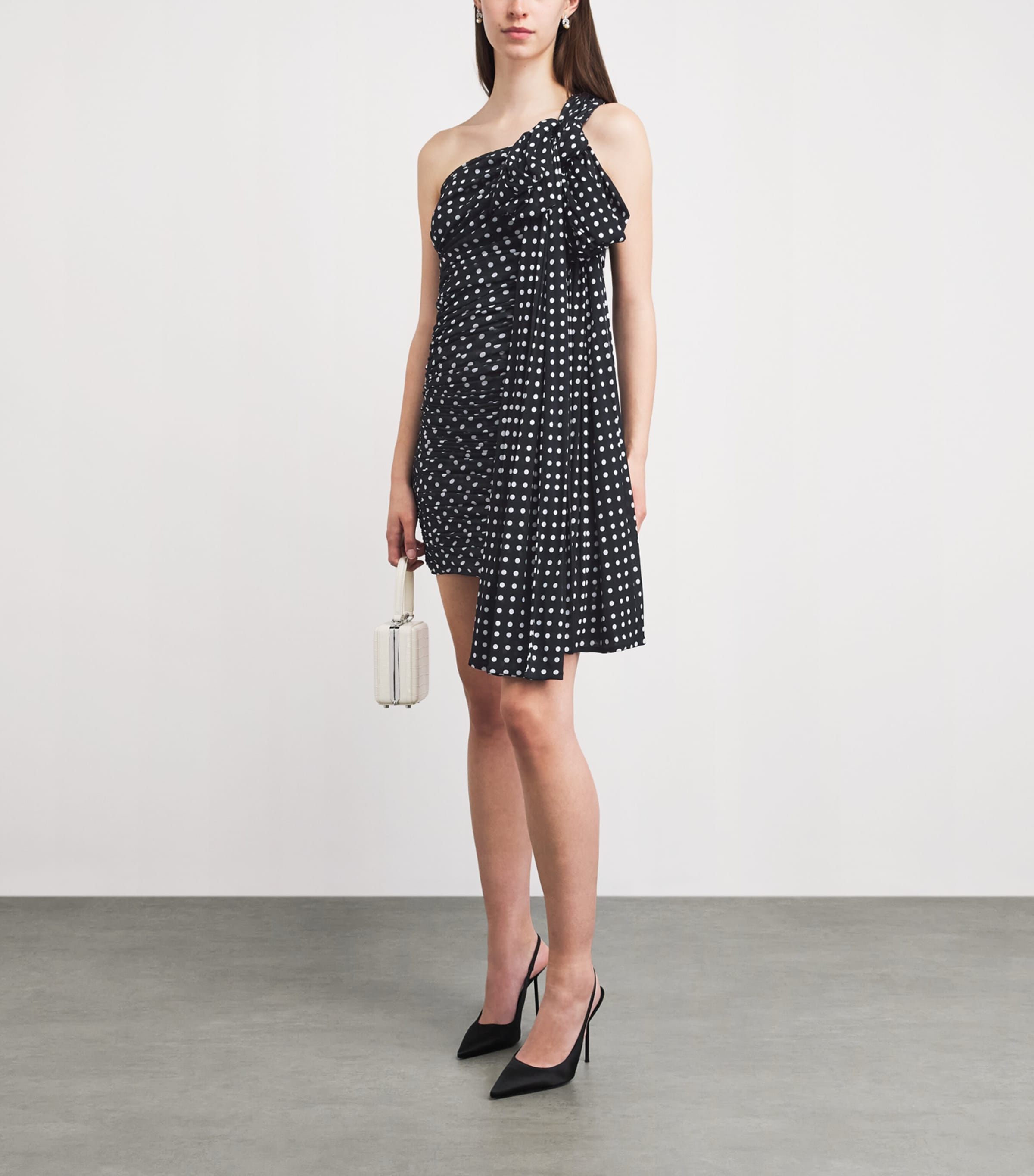 Patou Womens Polka-Dot Asymmetric Mini Dress Nghtblue Plkadt Image 2