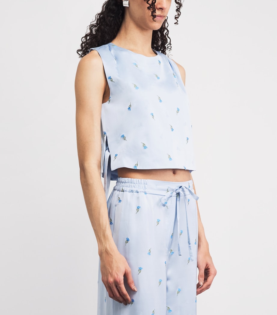 Claudie Pierlot Womens Satin Floral Side-Tie Blouse Sky Image 4