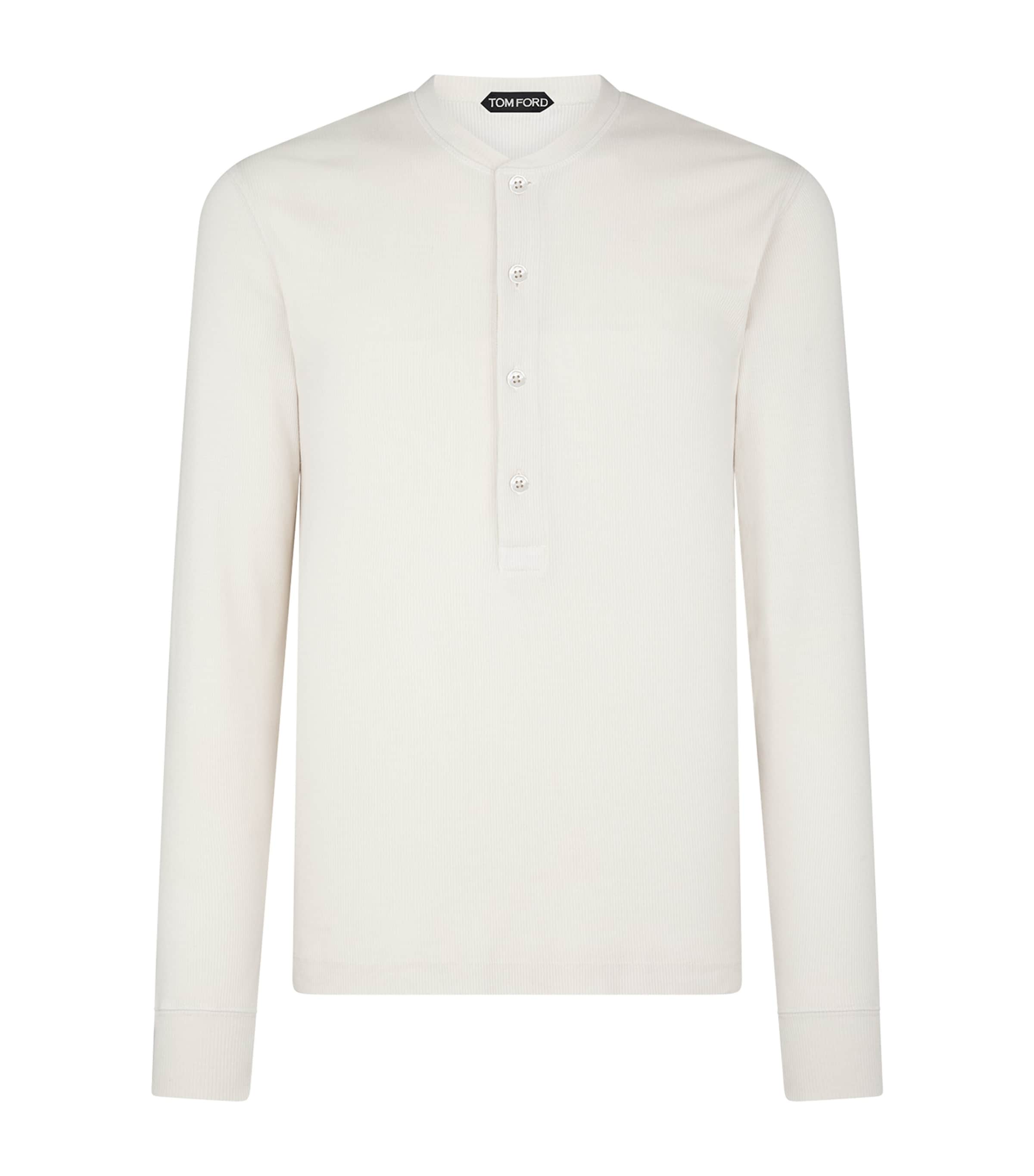 Shop Tom Ford Long-sleeve Henley Top In Ivory