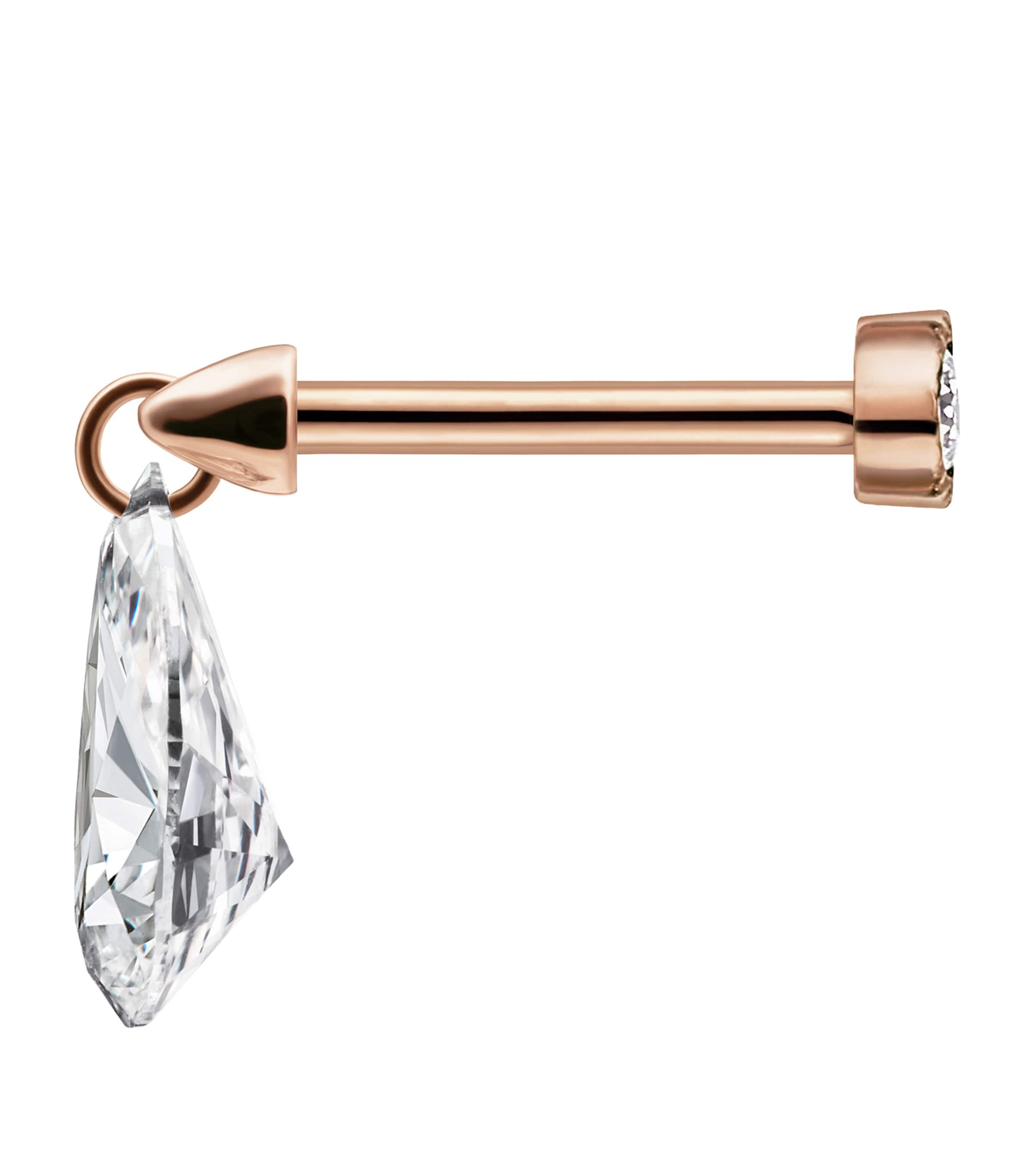 Maria Tash Rose Gold Floating Pear Diamond Charm Threaded Stud Earring (7mm) Rose Gold Image 5