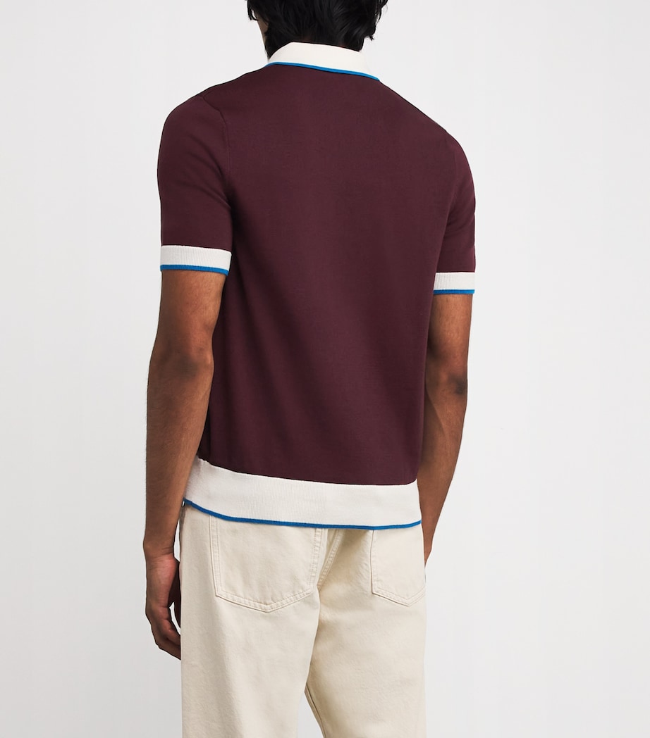 Wool-Cotton Contrast-Trim Polo Shirt 597-OXBLOOD Image 4