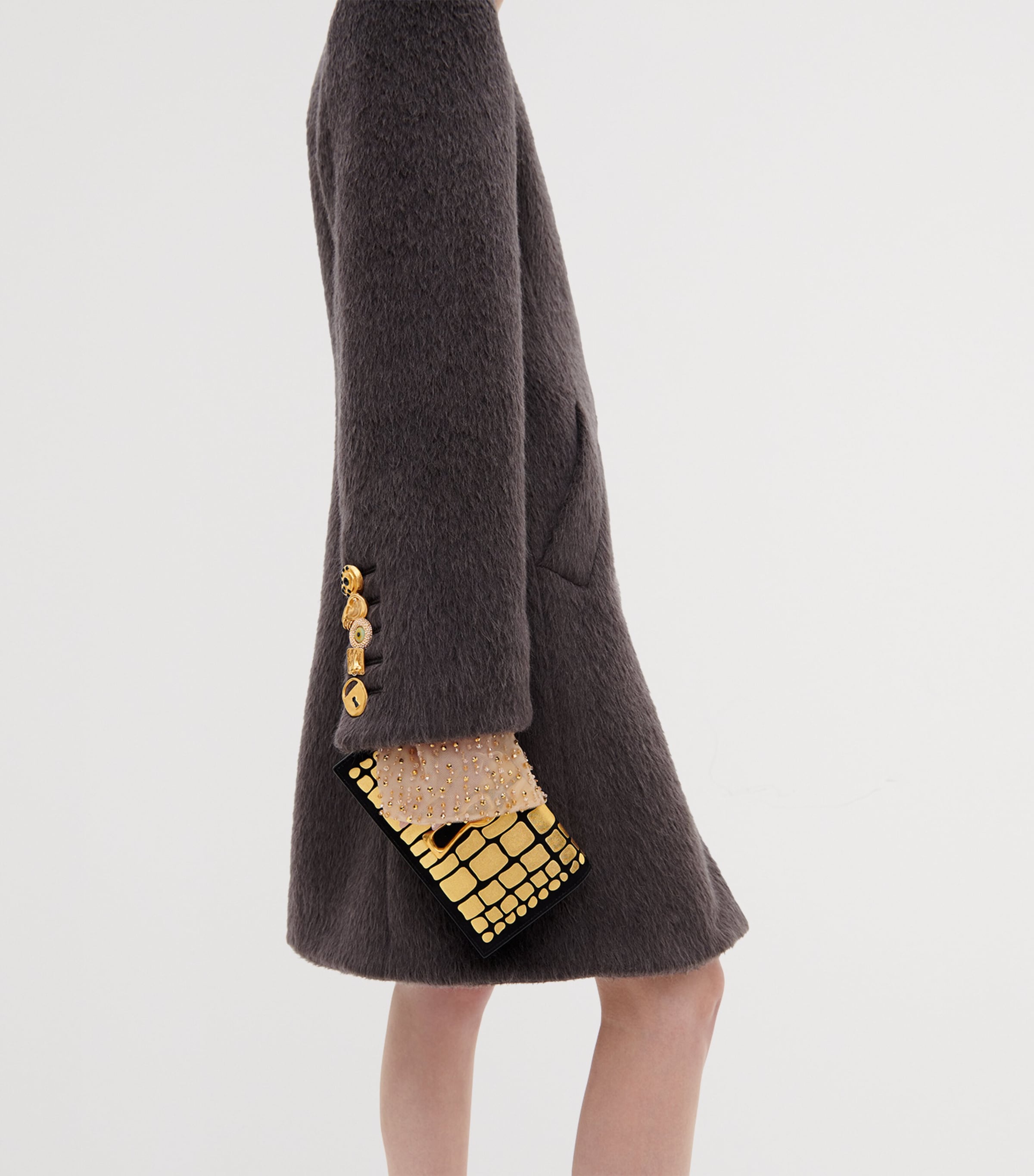 Schiaparelli Womens Virgin Wool-Baby Llama Car Coat Grey Image 5