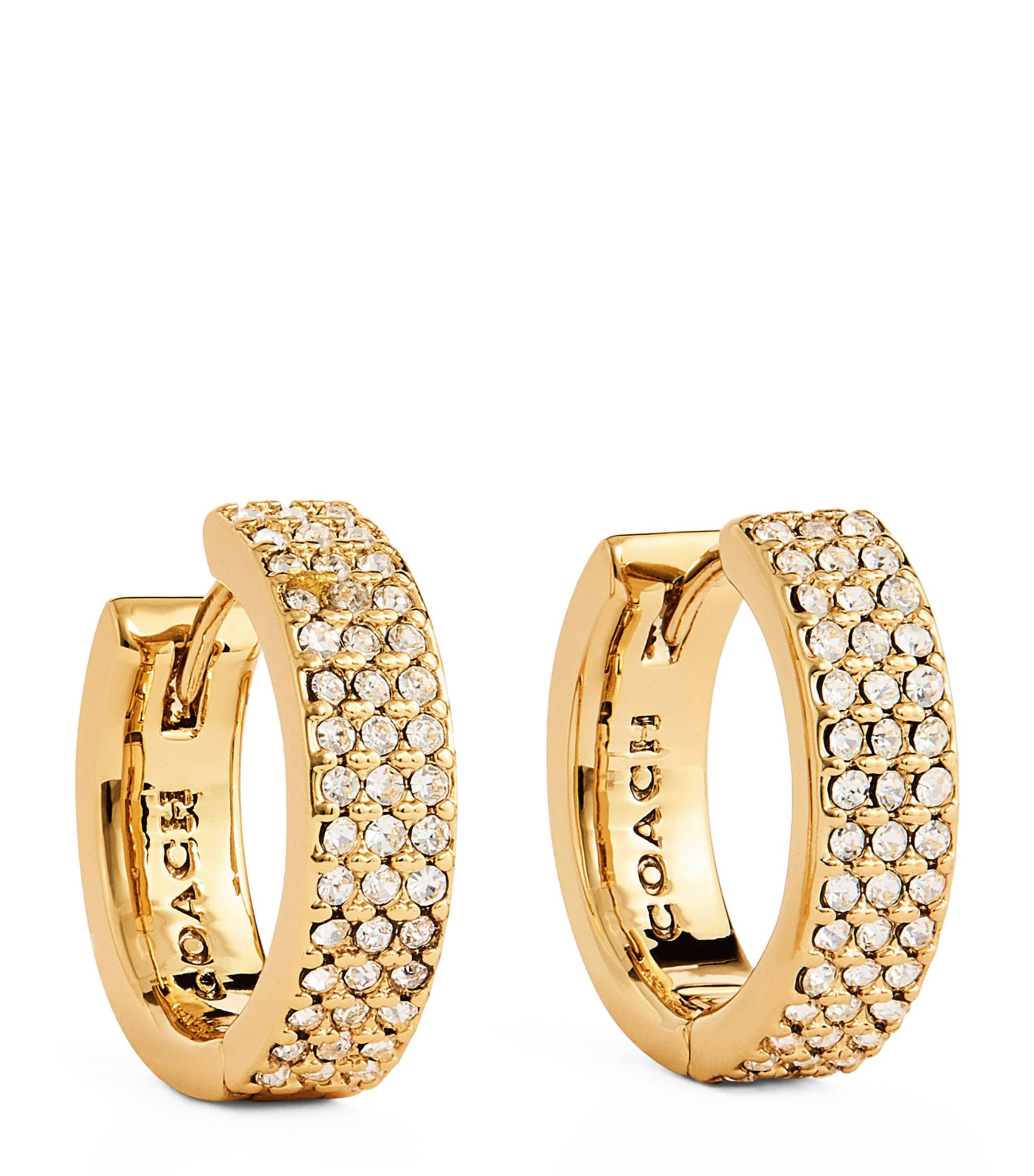 Coach Enamel And Crystal Hoop Earrings In Gold