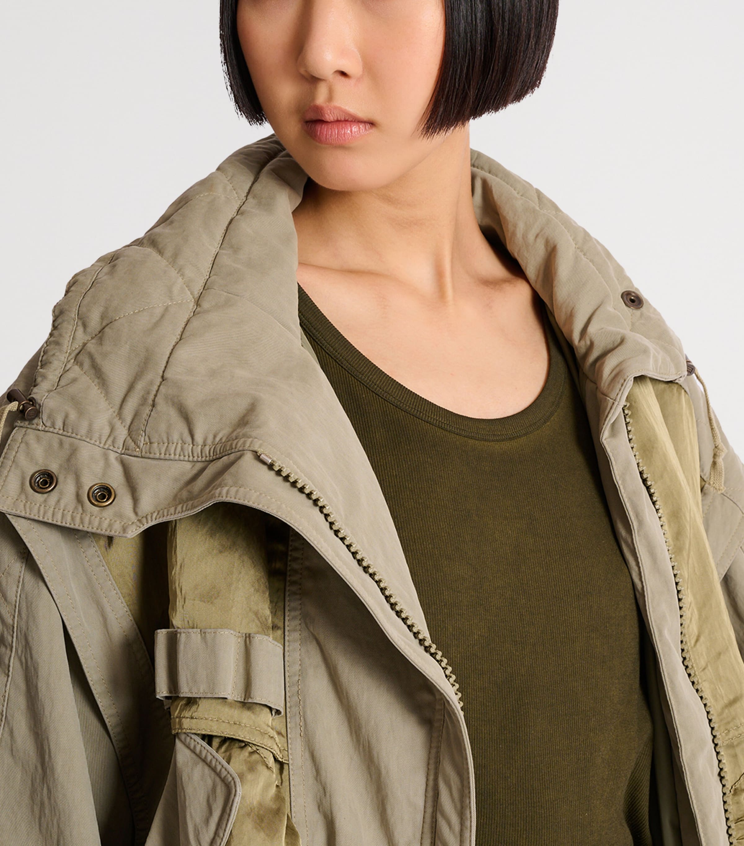 Balmain Womens Cotton-Blend Twill Bomber Jacket Vert Pale Image 5