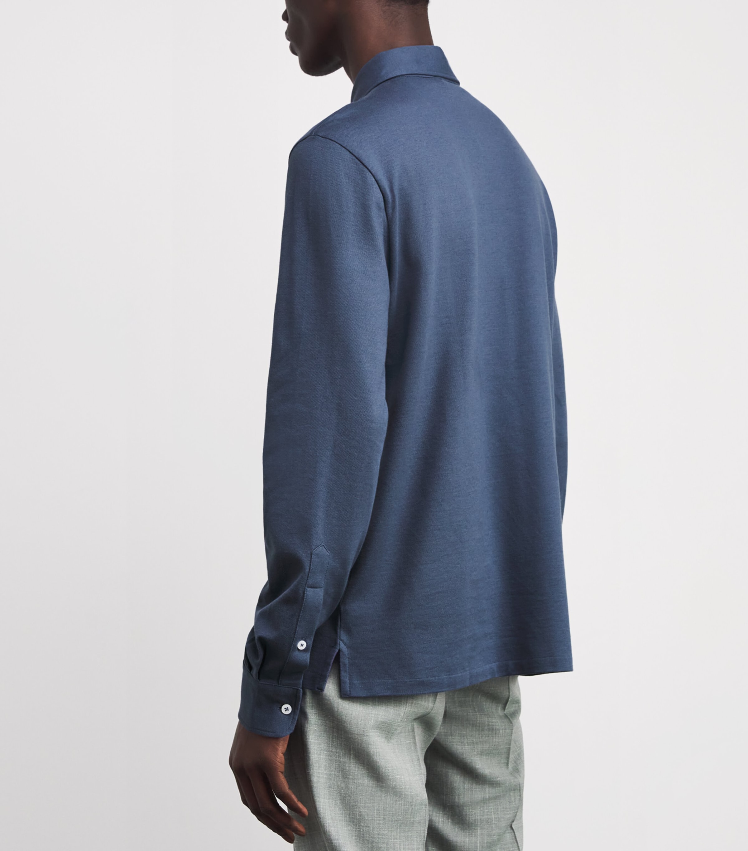 Cotton-Cashmere Long-Sleeve Polo Shirt BLUE Image 4