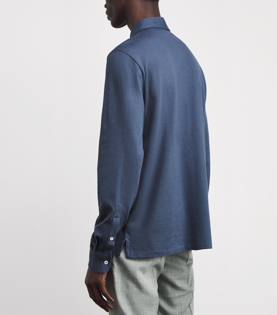 Cotton-Cashmere Long-Sleeve Polo Shirt BLUE Image 4