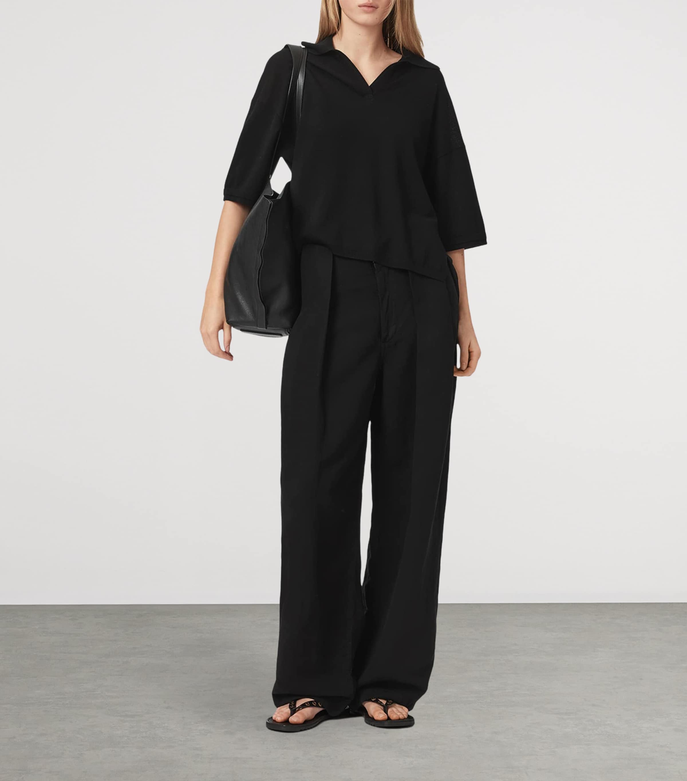 AllSaints Womens Wool Bern Polo Shirt Black Image 5
