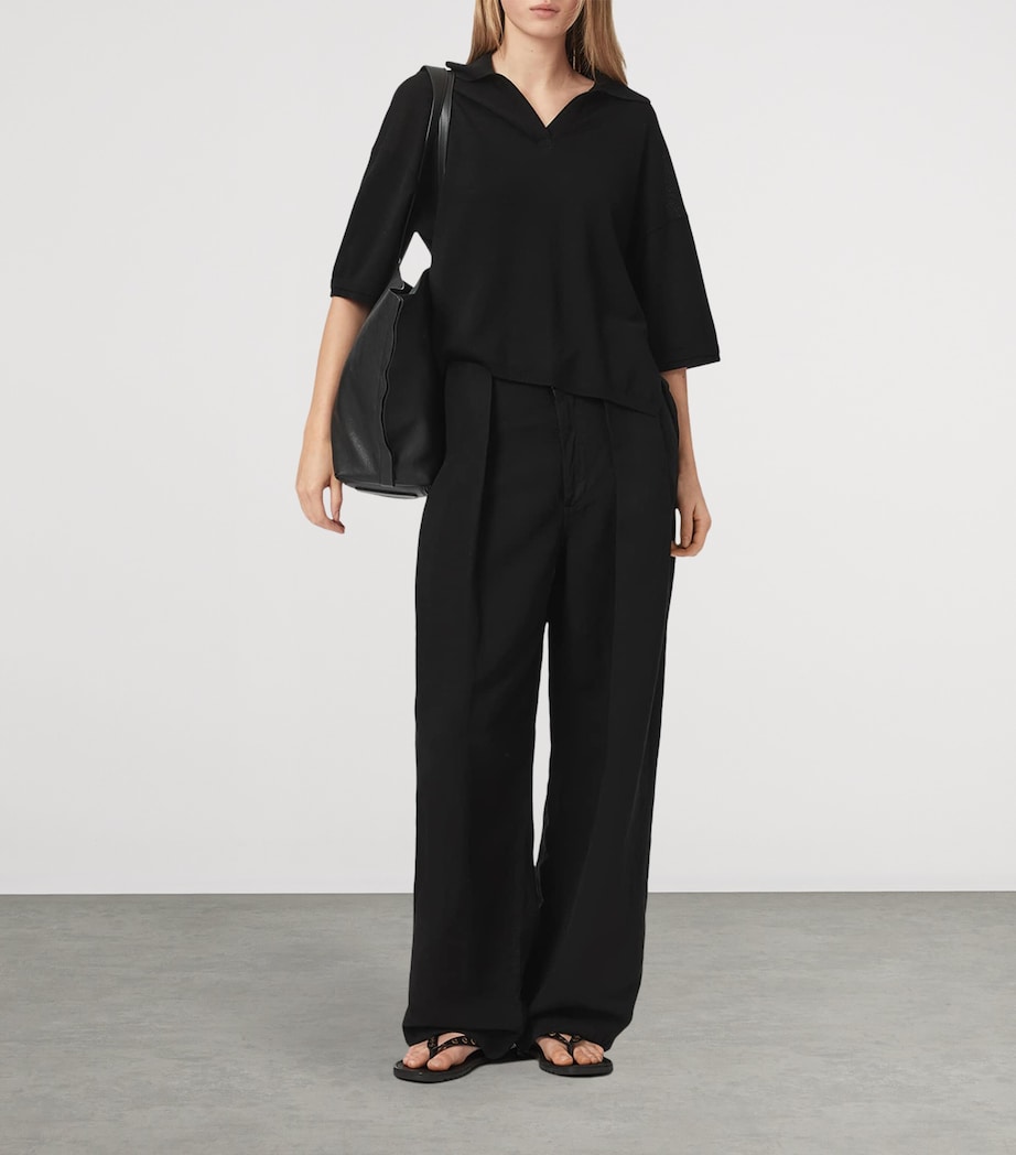 AllSaints Womens Wool Bern Polo Shirt Black Image 5