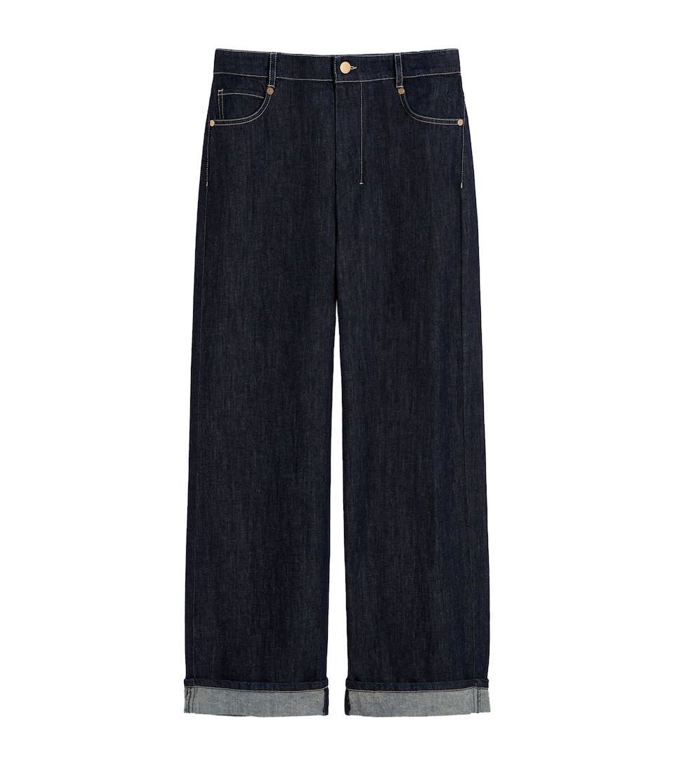 Turn-Up-Hem Wide-Leg Jeans