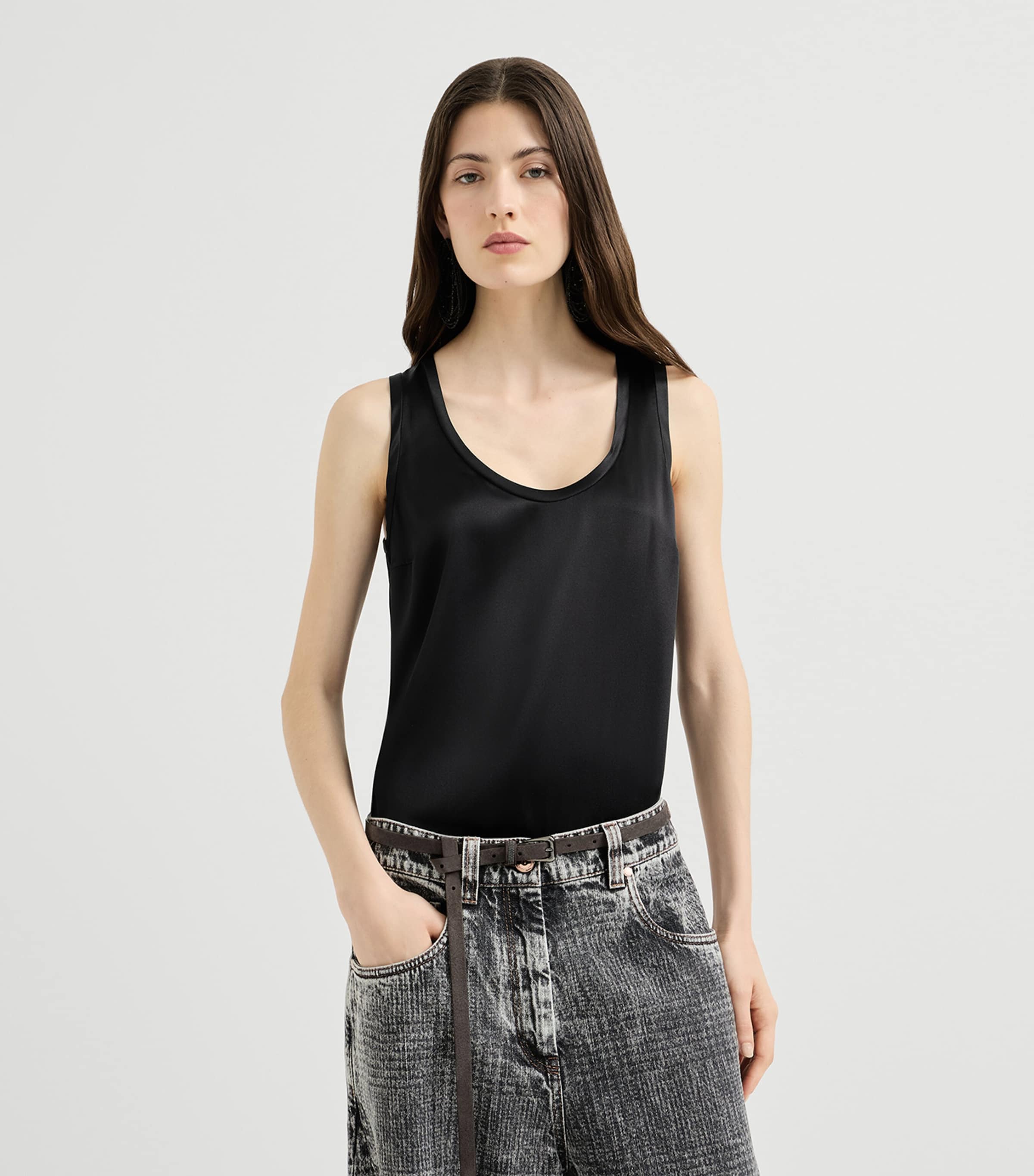 Brunello Cucinelli Womens Stretch-Silk Satin Tank Top Image 4