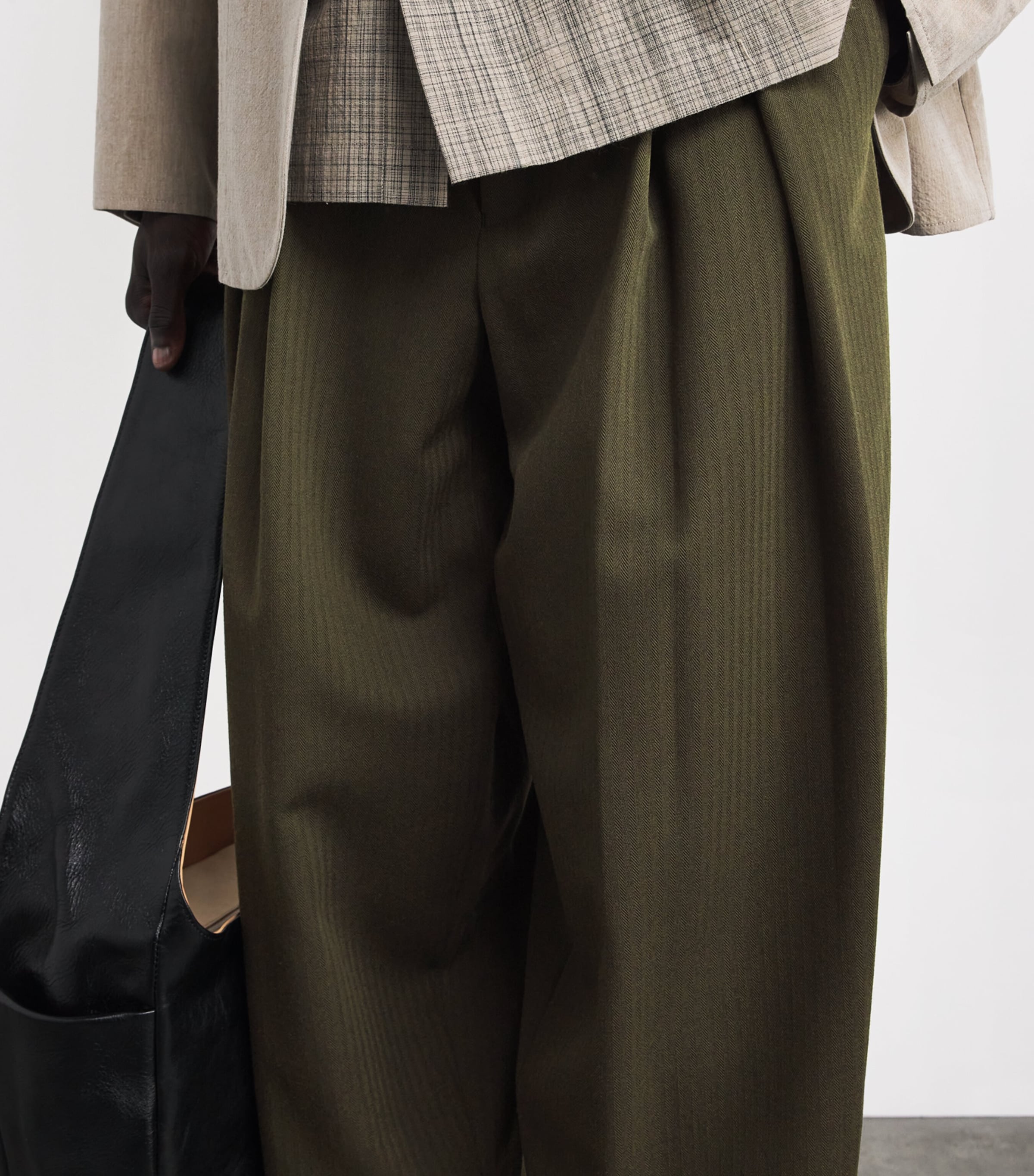Comme Des Garçons Homme Plus Green Wool Pleated Wide-Leg Trousers