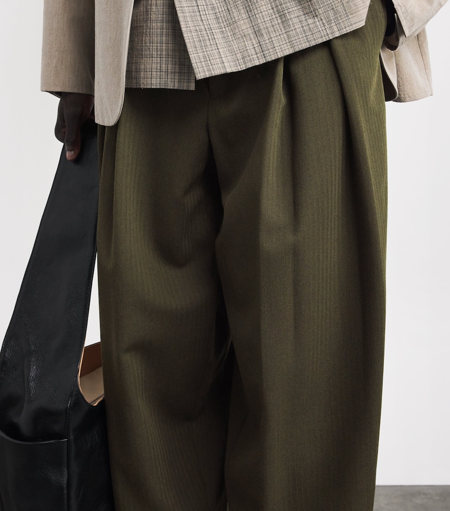 Wool Pleated Wide-Leg Trousers KHAKI Image 6