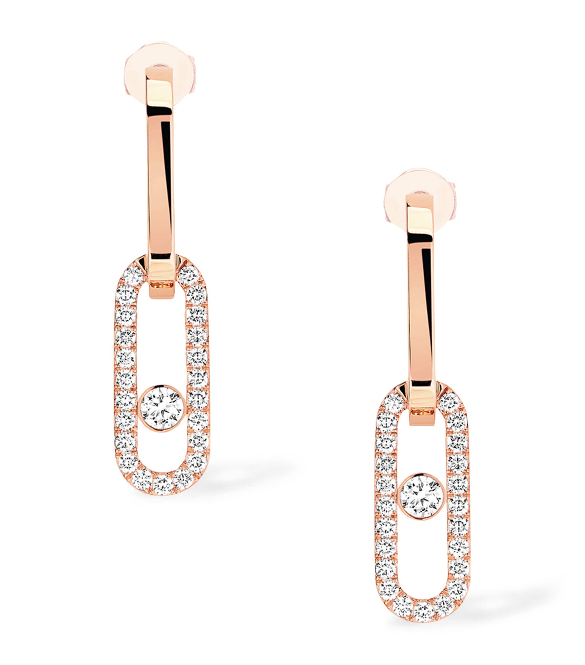 Rose Gold and Diamond Move Link Earrings PINK GOLD Image 1